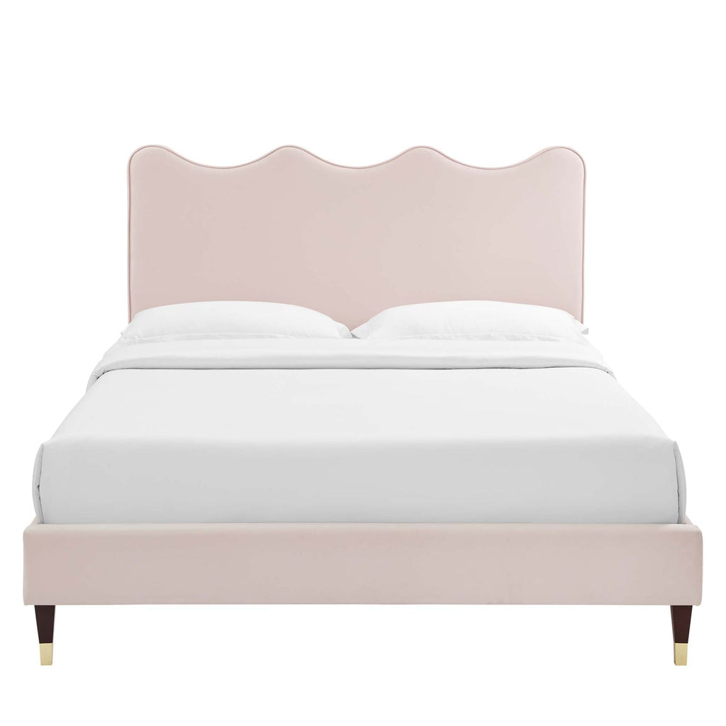 Current Performance Velvet Platform Bed With Wood and Gold Legs