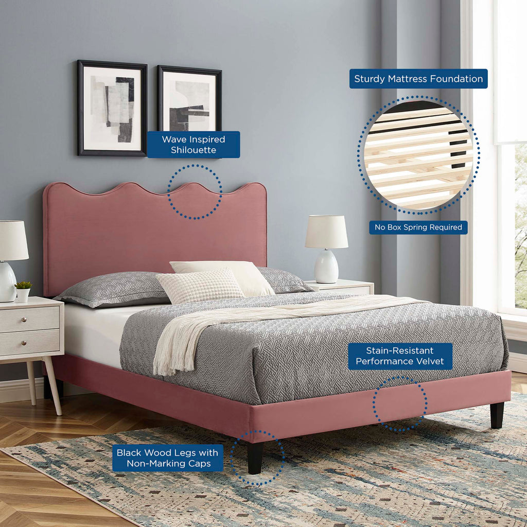 Current Performance Velvet Platform Bed With Black Wood Legs