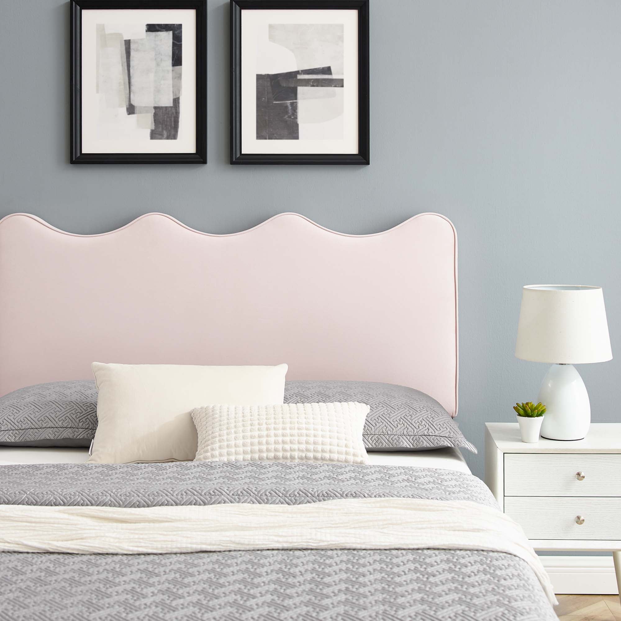 Current Performance Velvet Platform Bed With Black Wood Legs
