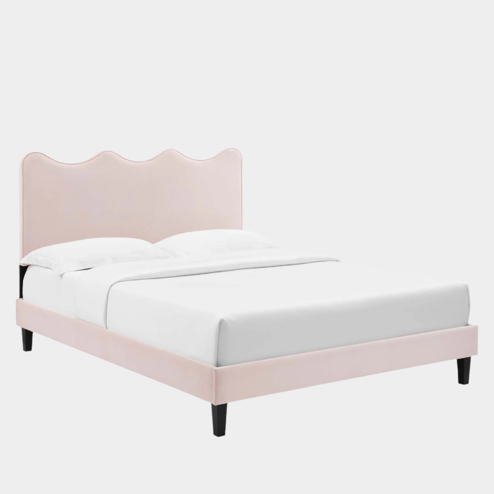 Current Performance Velvet Platform Bed With Black Wood Legs