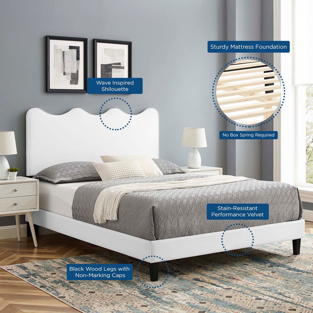 Current Performance Velvet Platform Bed With Black Wood Legs