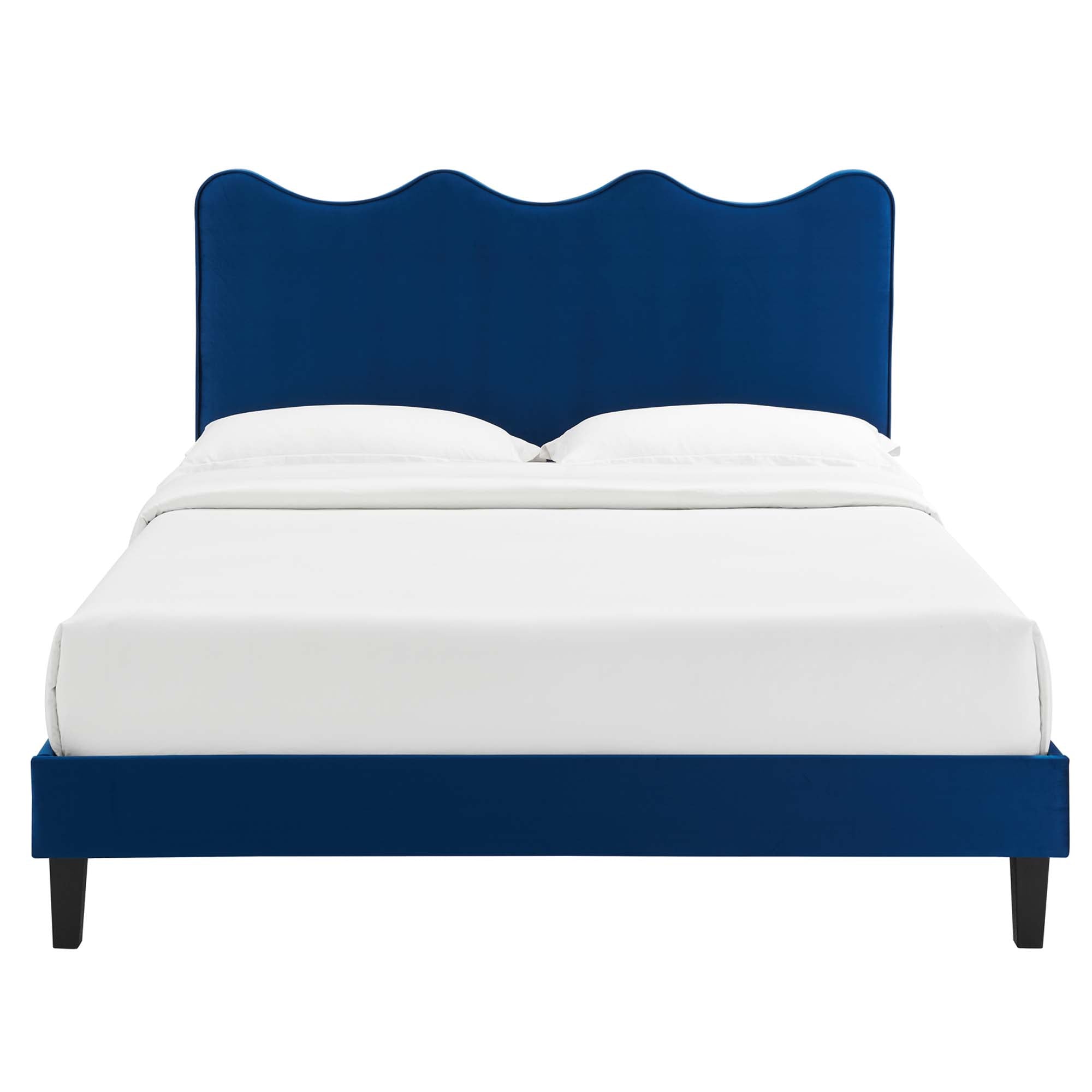 Current Performance Velvet Platform Bed With Black Wood Legs