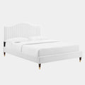 Juniper Channel Tufted Performance Velvet Platform Bed With Wood and Gold Legs