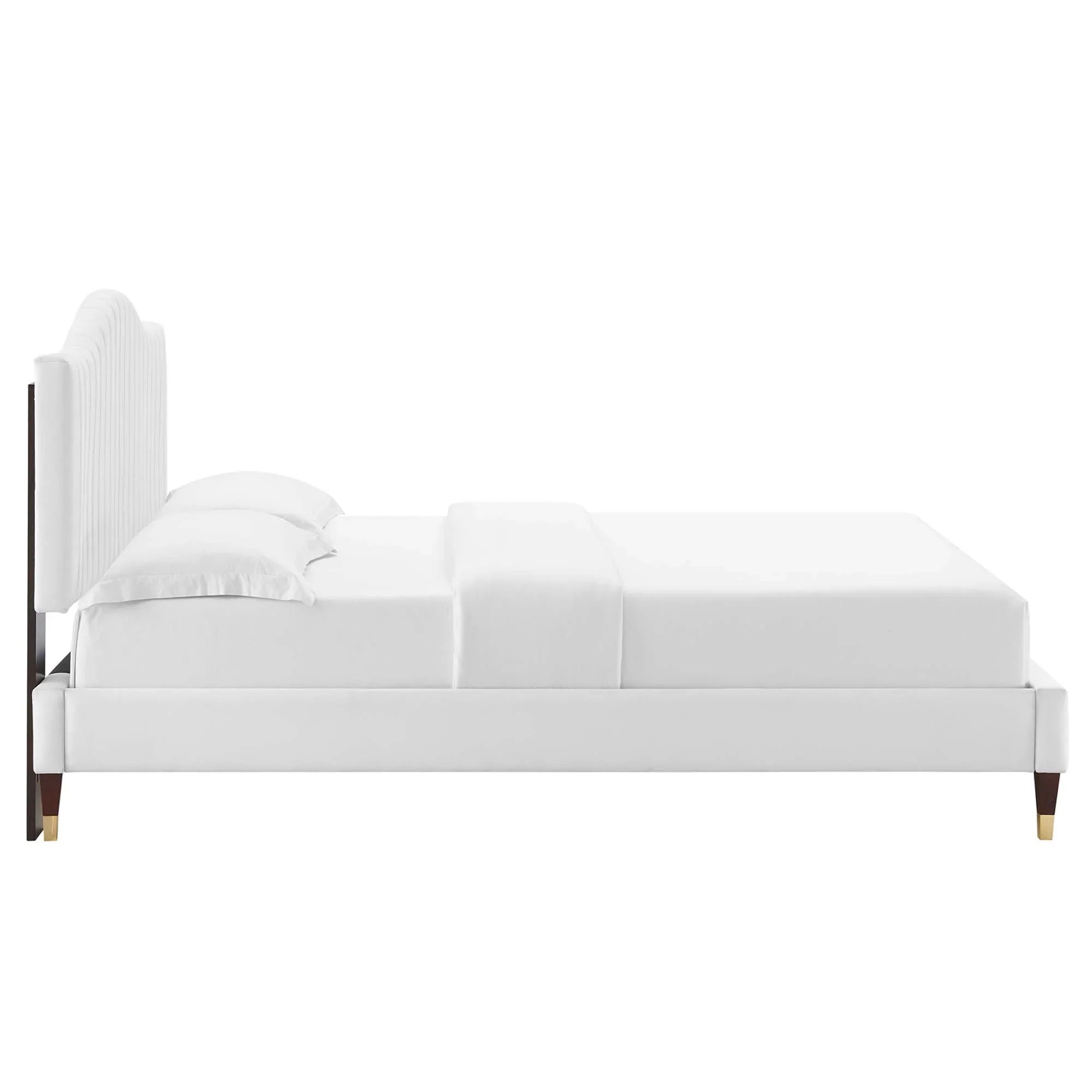 Juniper Channel Tufted Performance Velvet Platform Bed With Wood and Gold Legs