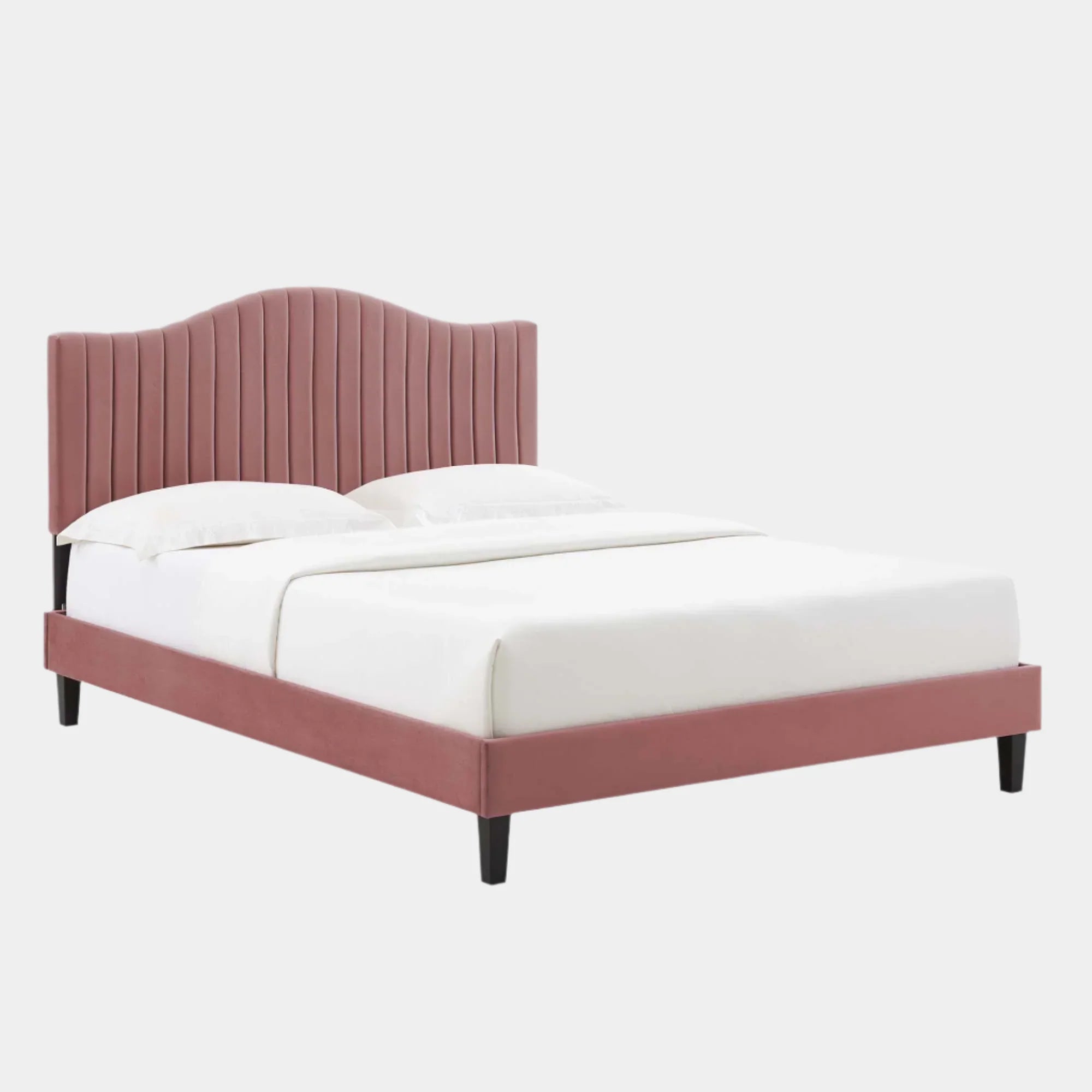 Juniper Channel Tufted Performance Velvet Platform Bed With Black Wood Legs