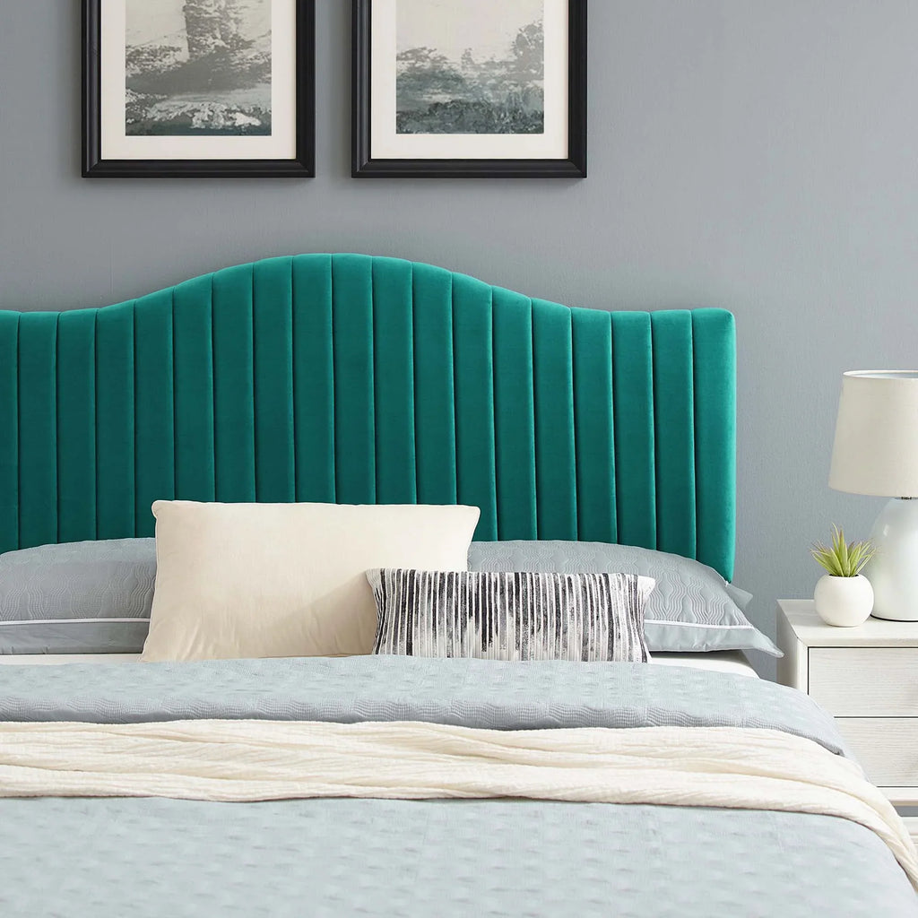 Juniper Channel Tufted Performance Velvet Platform Bed With Black Wood Legs