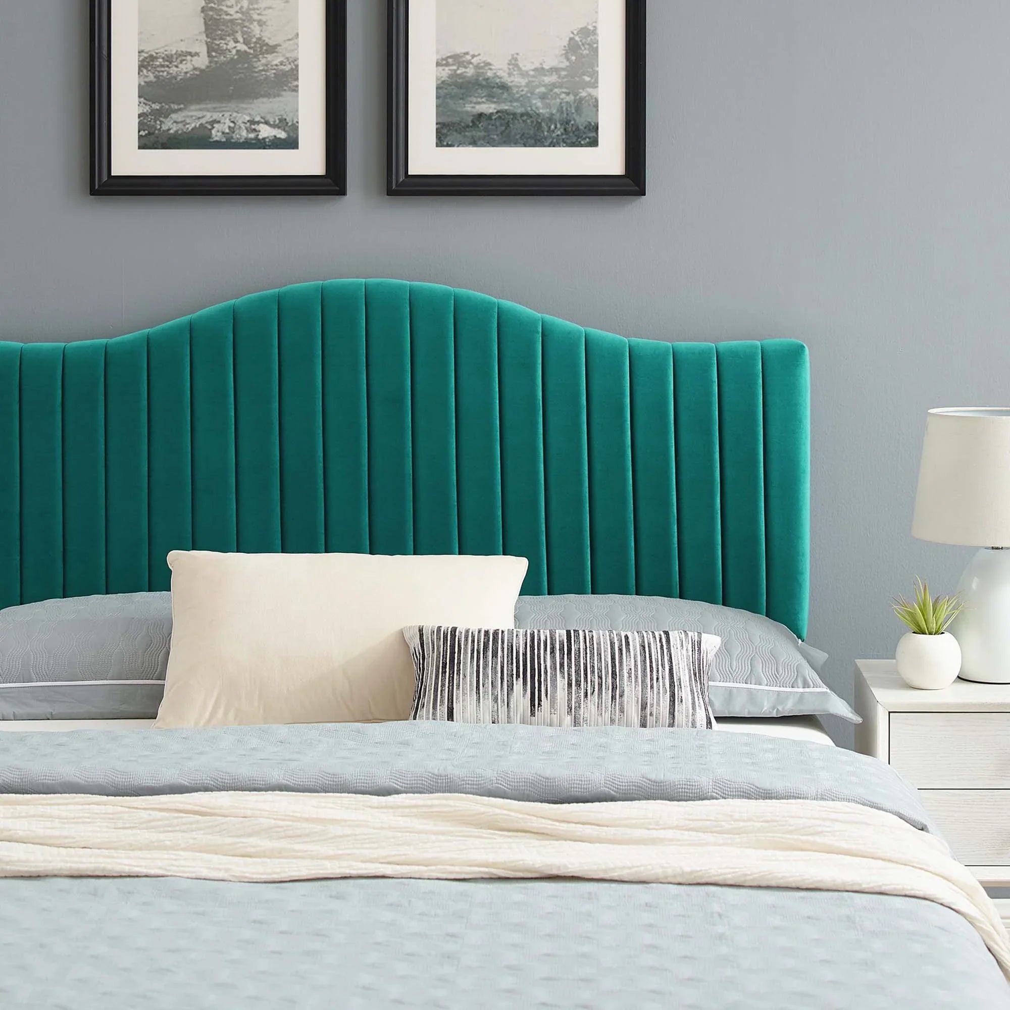 Juniper Channel Tufted Performance Velvet Platform Bed With Black Wood Legs