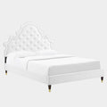 Gwyneth Tufted Performance Velvet Platform Bed With Wood and Gold Legs