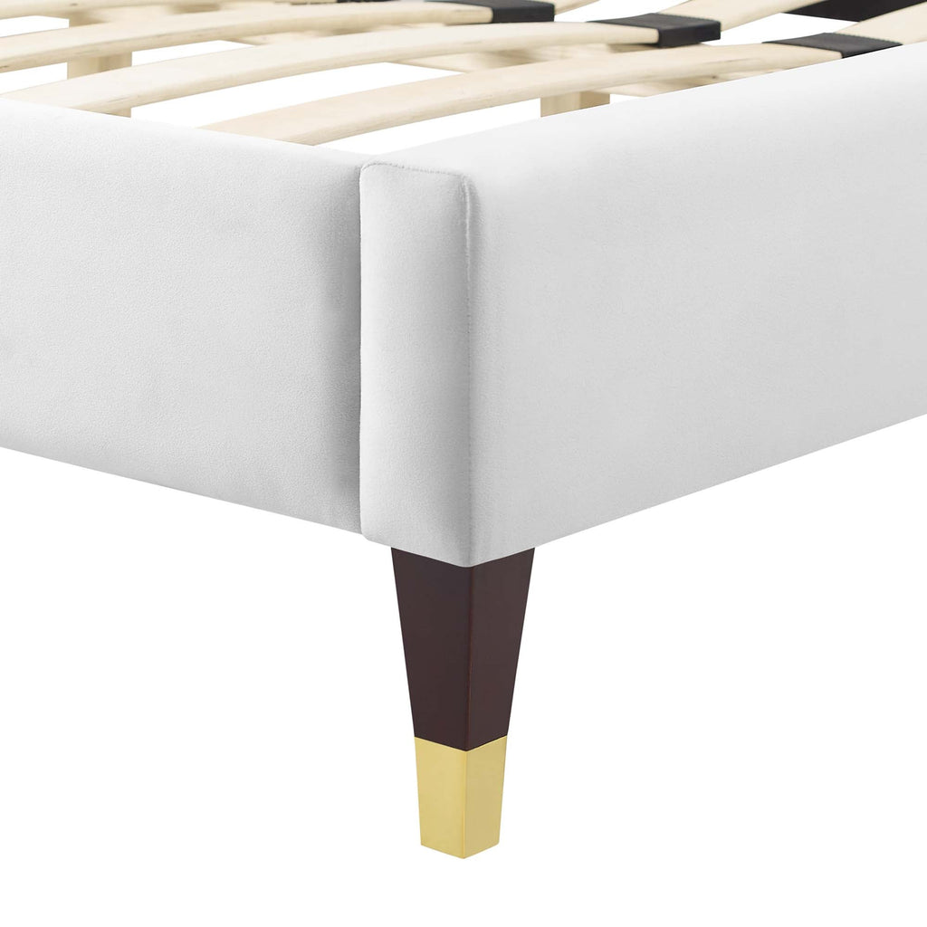 Gwyneth Tufted Performance Velvet Platform Bed With Wood and Gold Legs