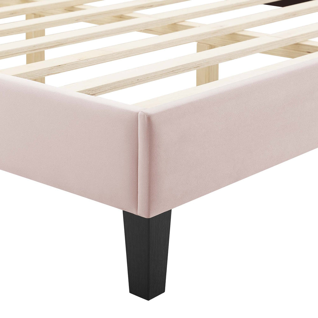 Amber Performance Velvet Platform Bed With Black Wood Legs