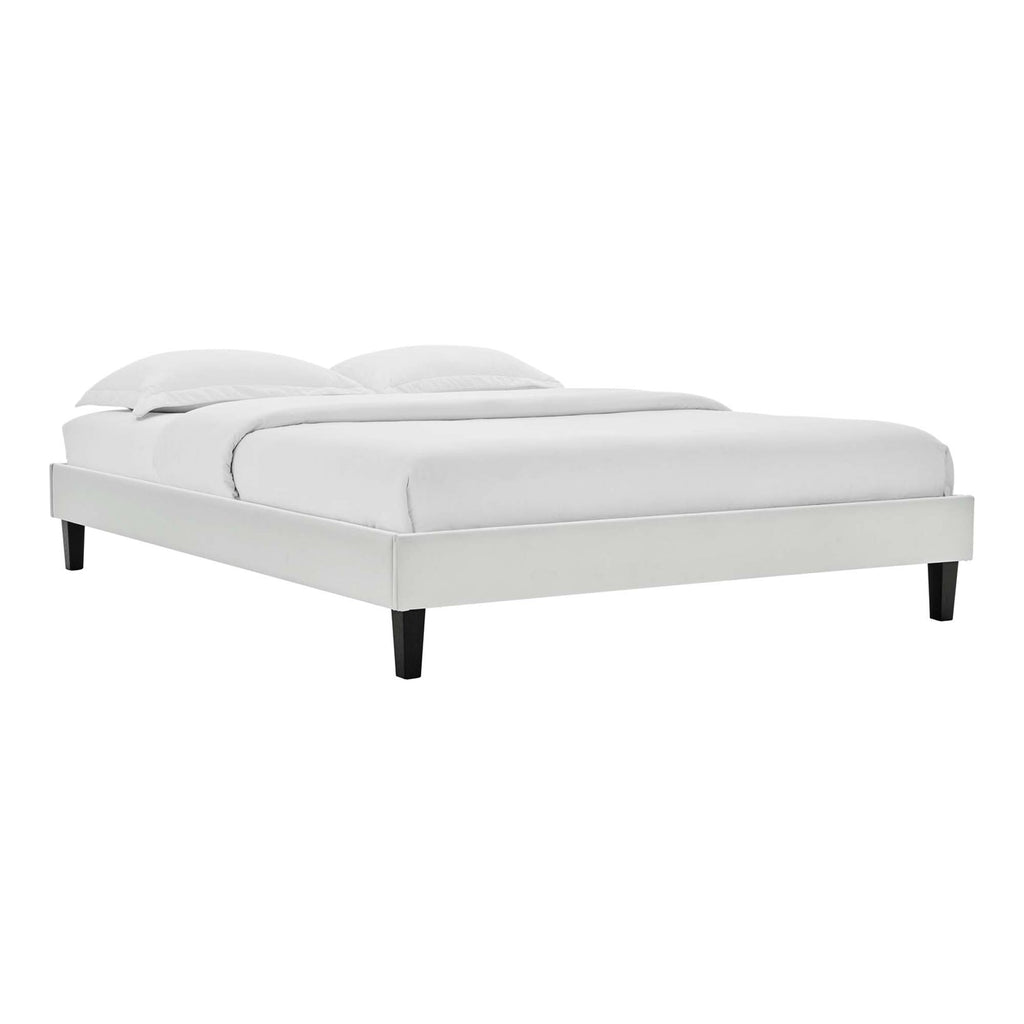 Amber Performance Velvet Platform Bed With Black Wood Legs