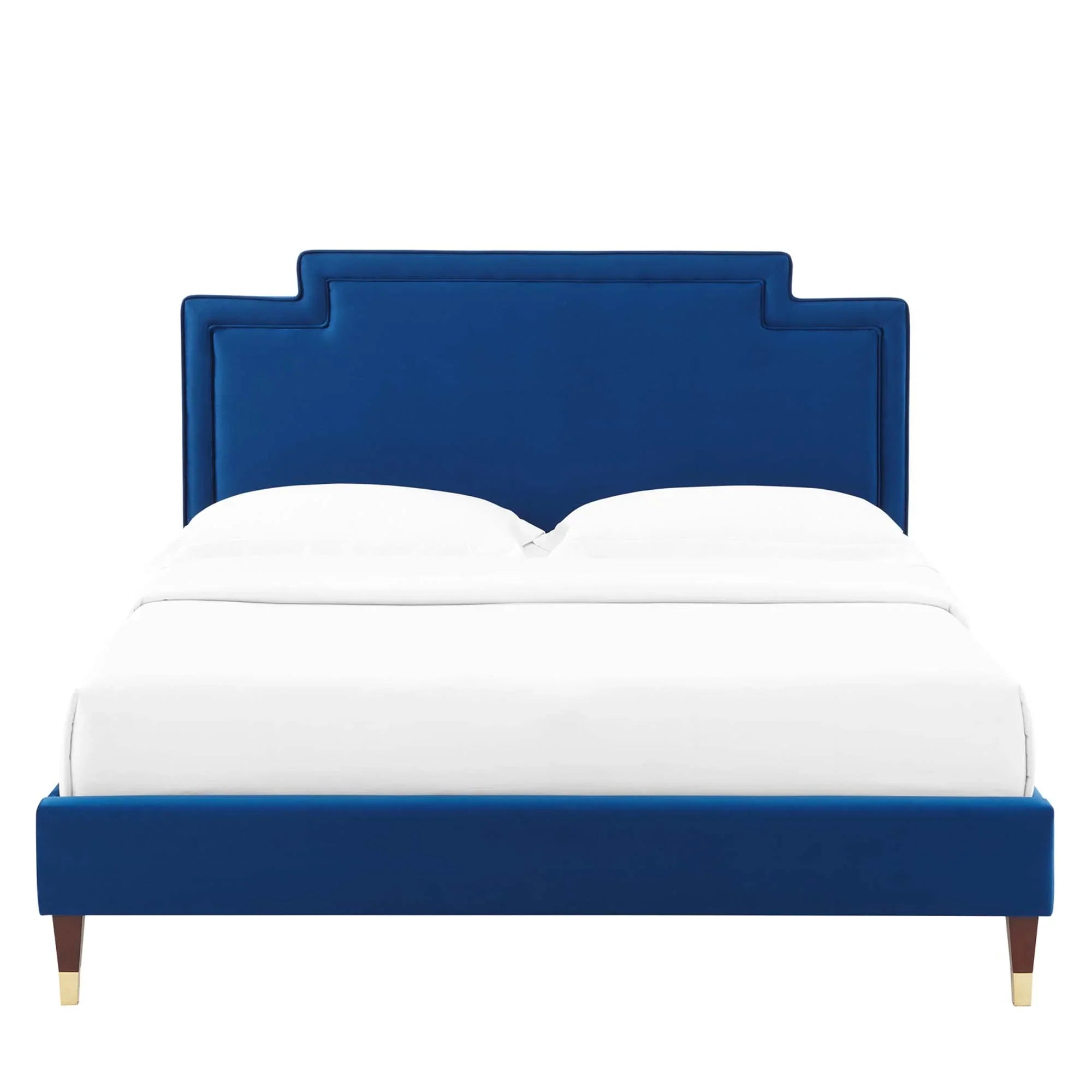 Liva Performance Velvet Bed With Wood and Gold Legs