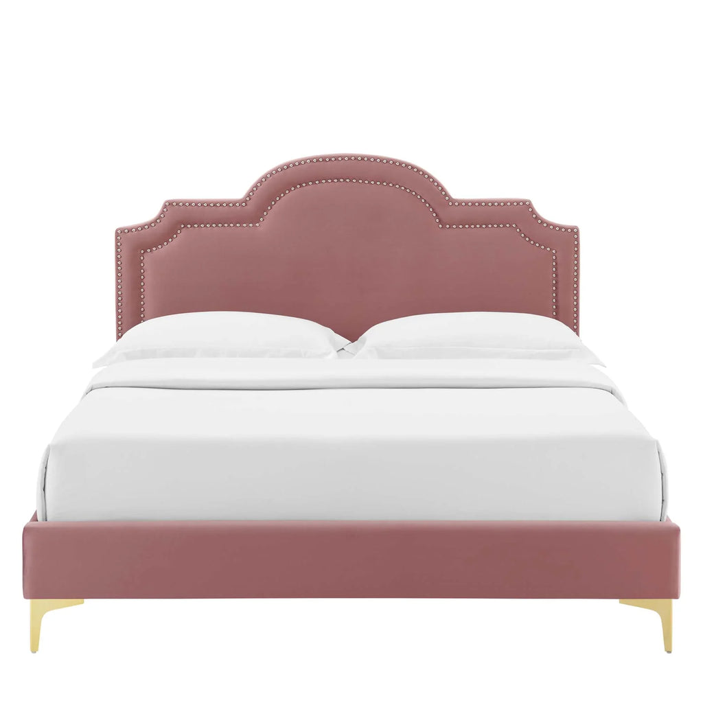Aviana Performance Velvet Bed With Gold Legs
