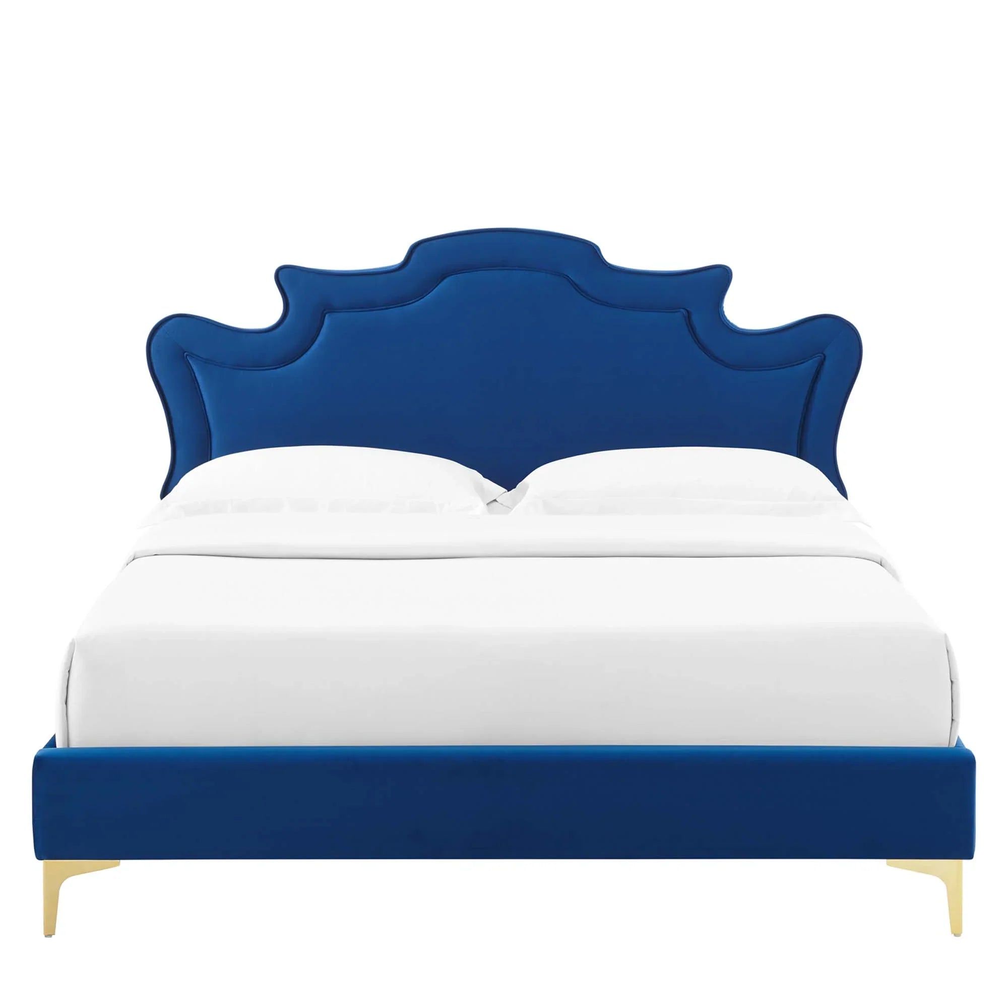 Neena Performance Velvet Bed With Gold Metal Legs