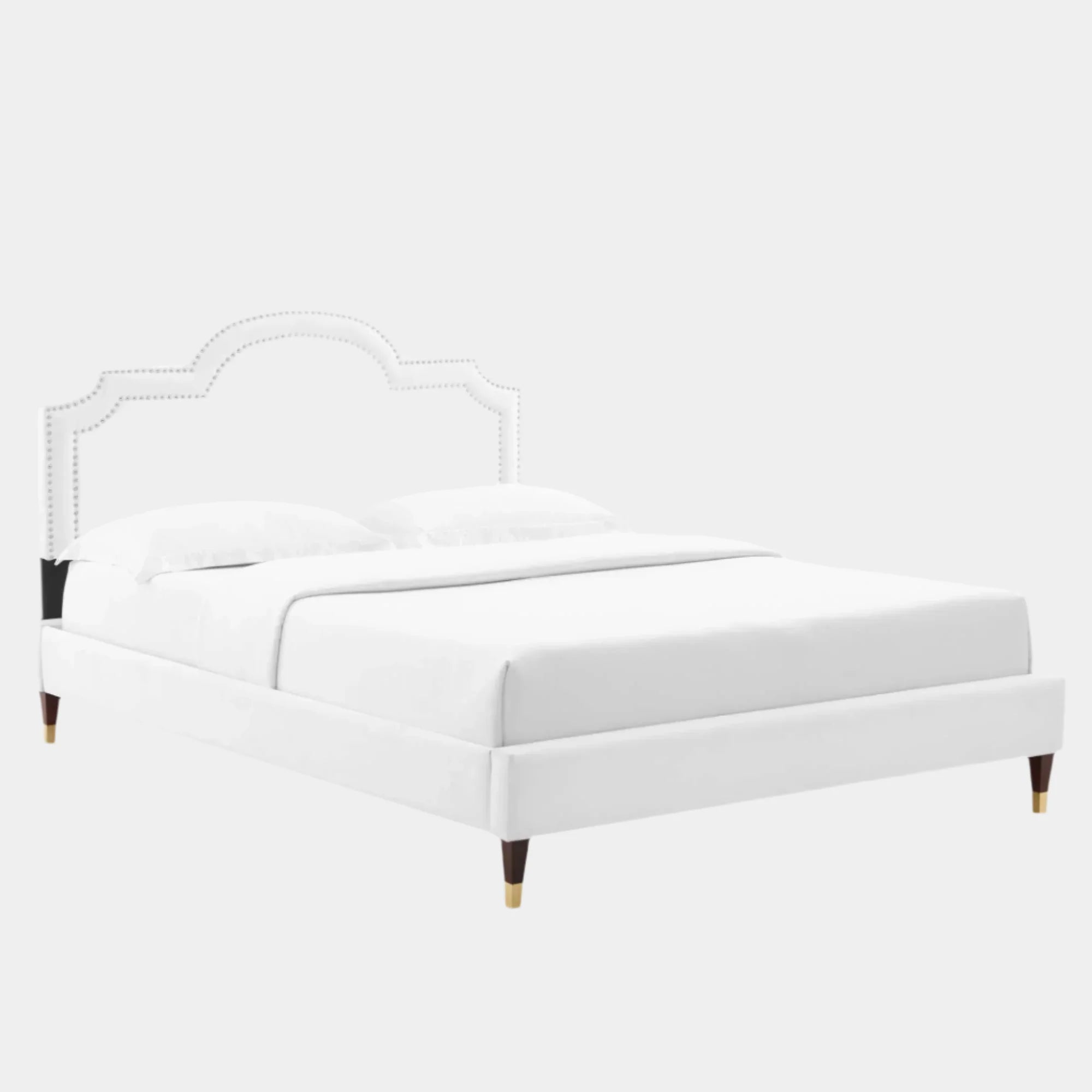 Aviana Performance Velvet Bed With Wood and Gold Legs