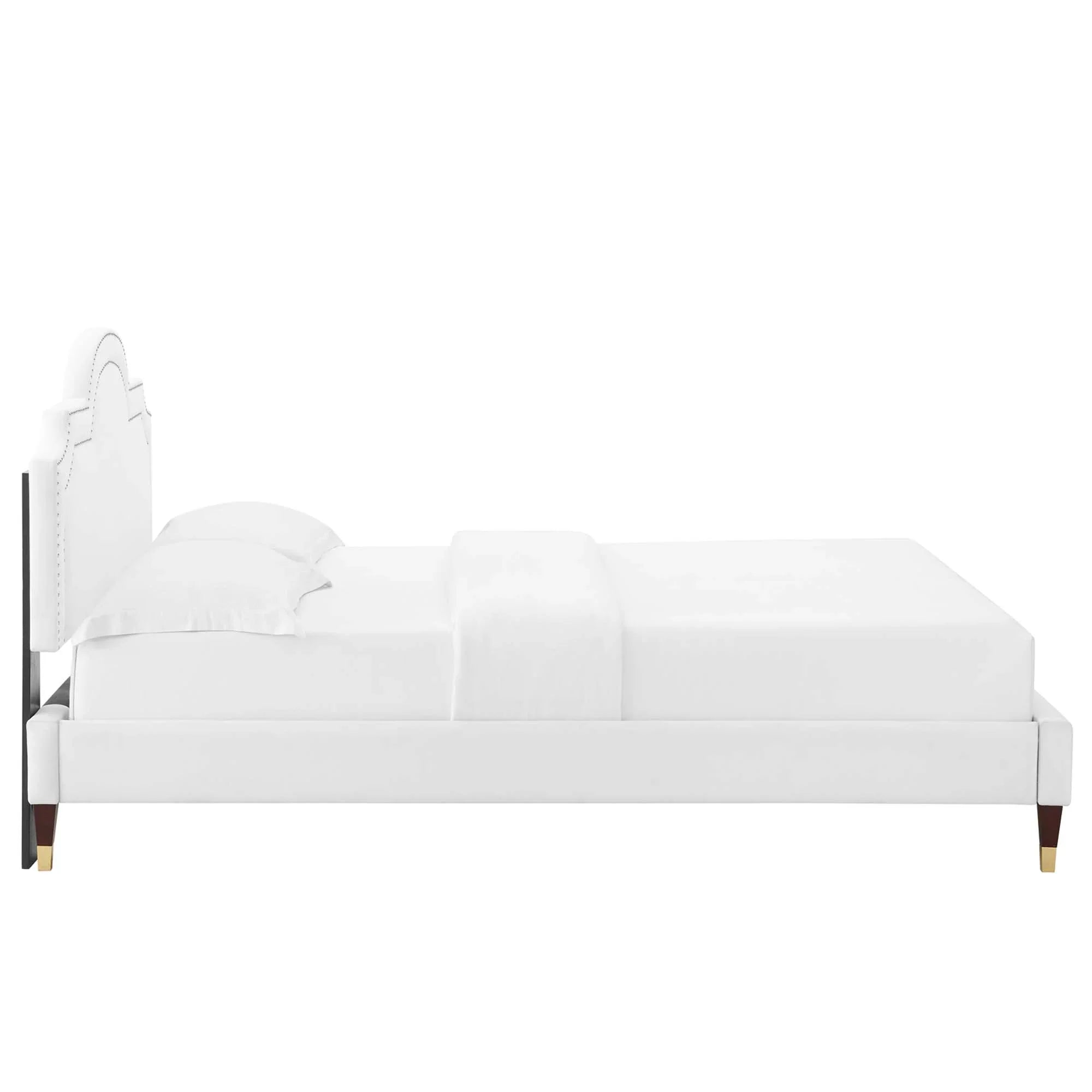 Aviana Performance Velvet Bed With Wood and Gold Legs