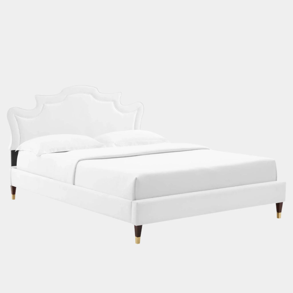 Neena Performance Velvet Bed With Wood and Gold Legs