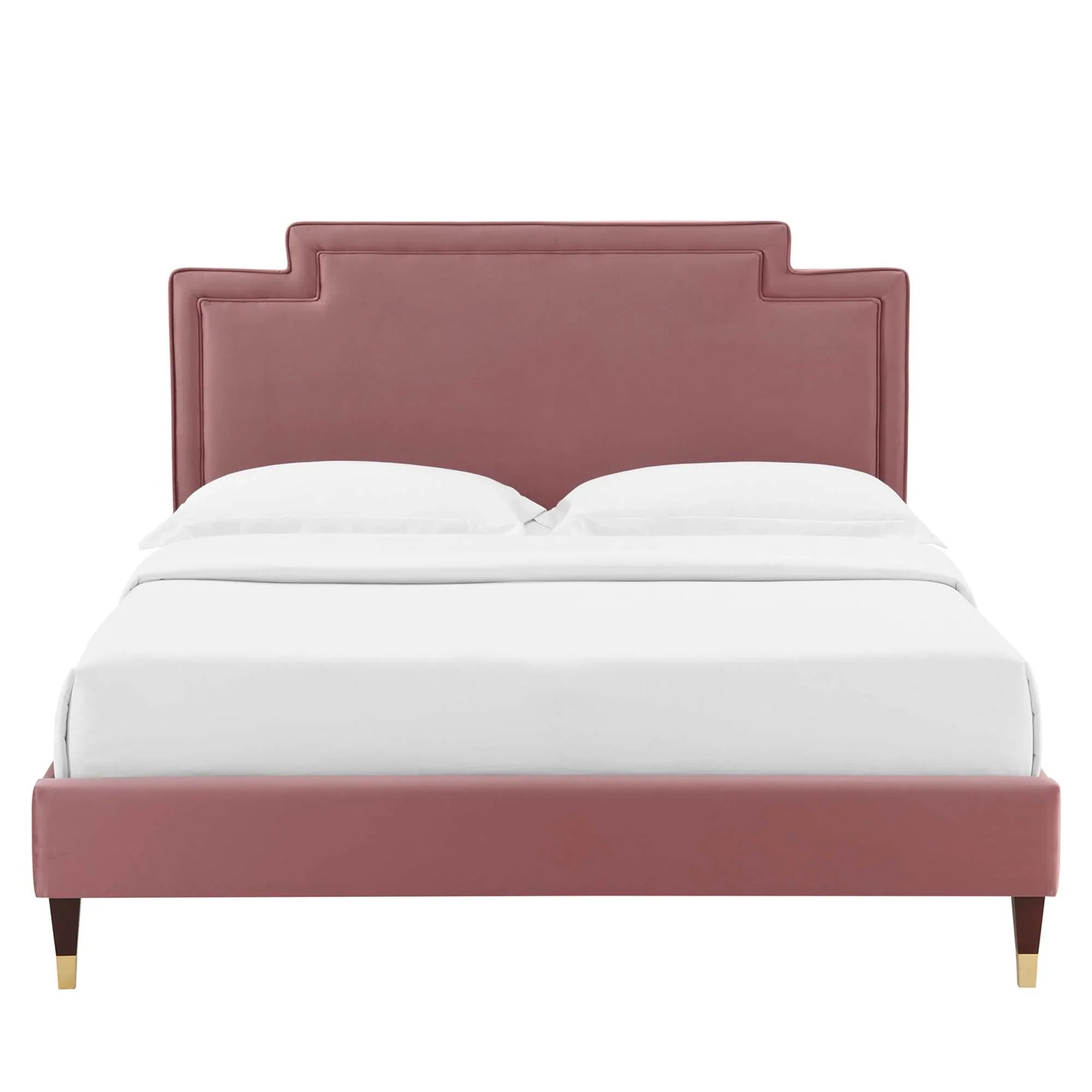 Liva Performance Velvet Bed With Wood and Gold Legs