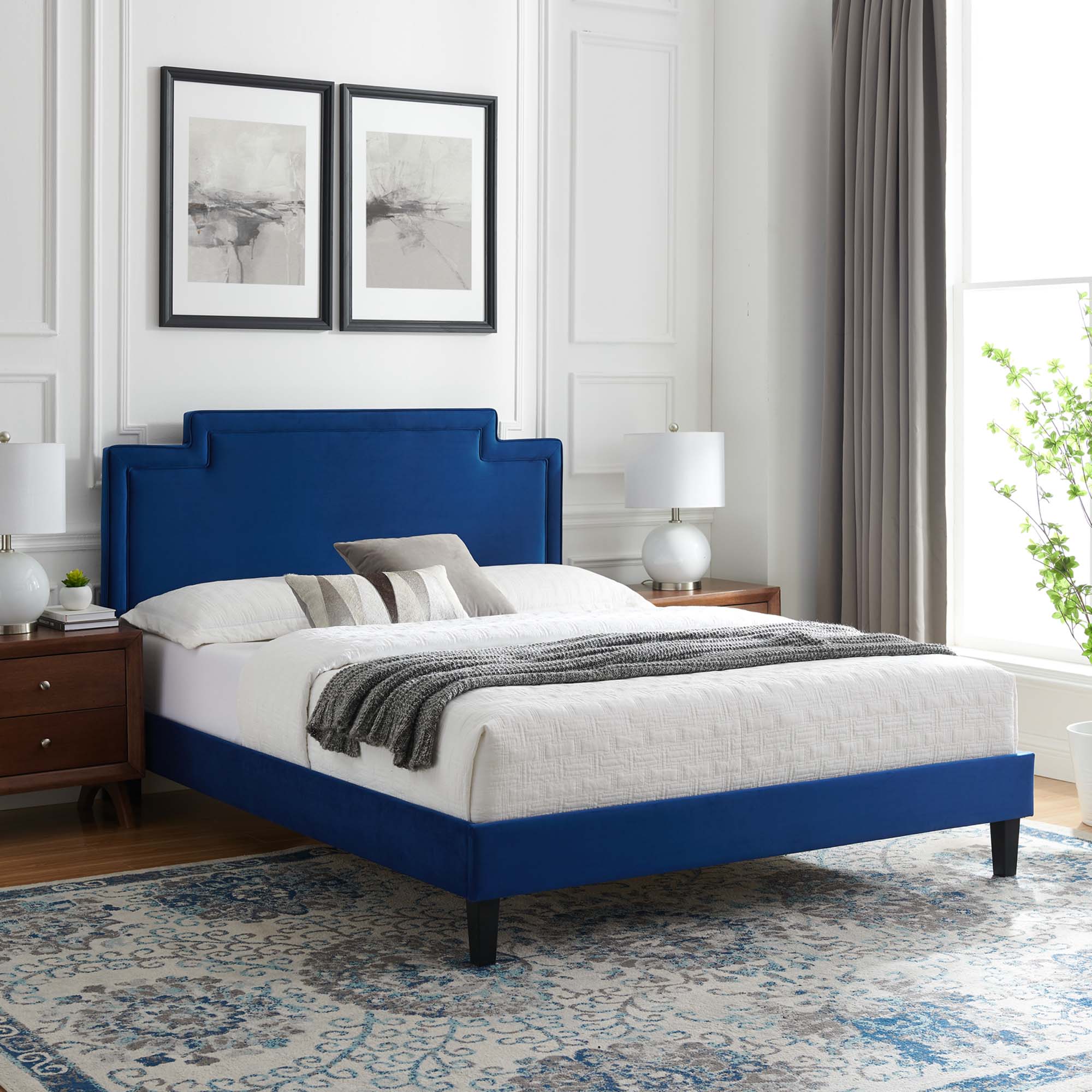 Liva Performance Velvet Bed With Black Wood Legs