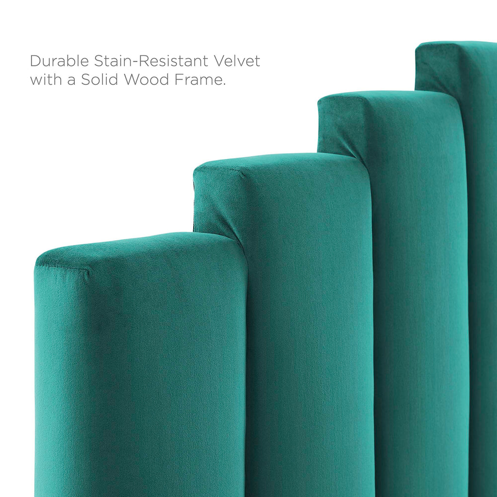 Elise Performance Velvet Platform Bed With Wood and Gold Legs