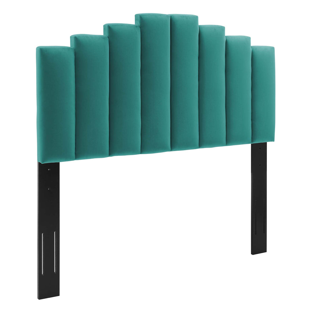 Elise Performance Velvet Platform Bed With Wood and Gold Legs