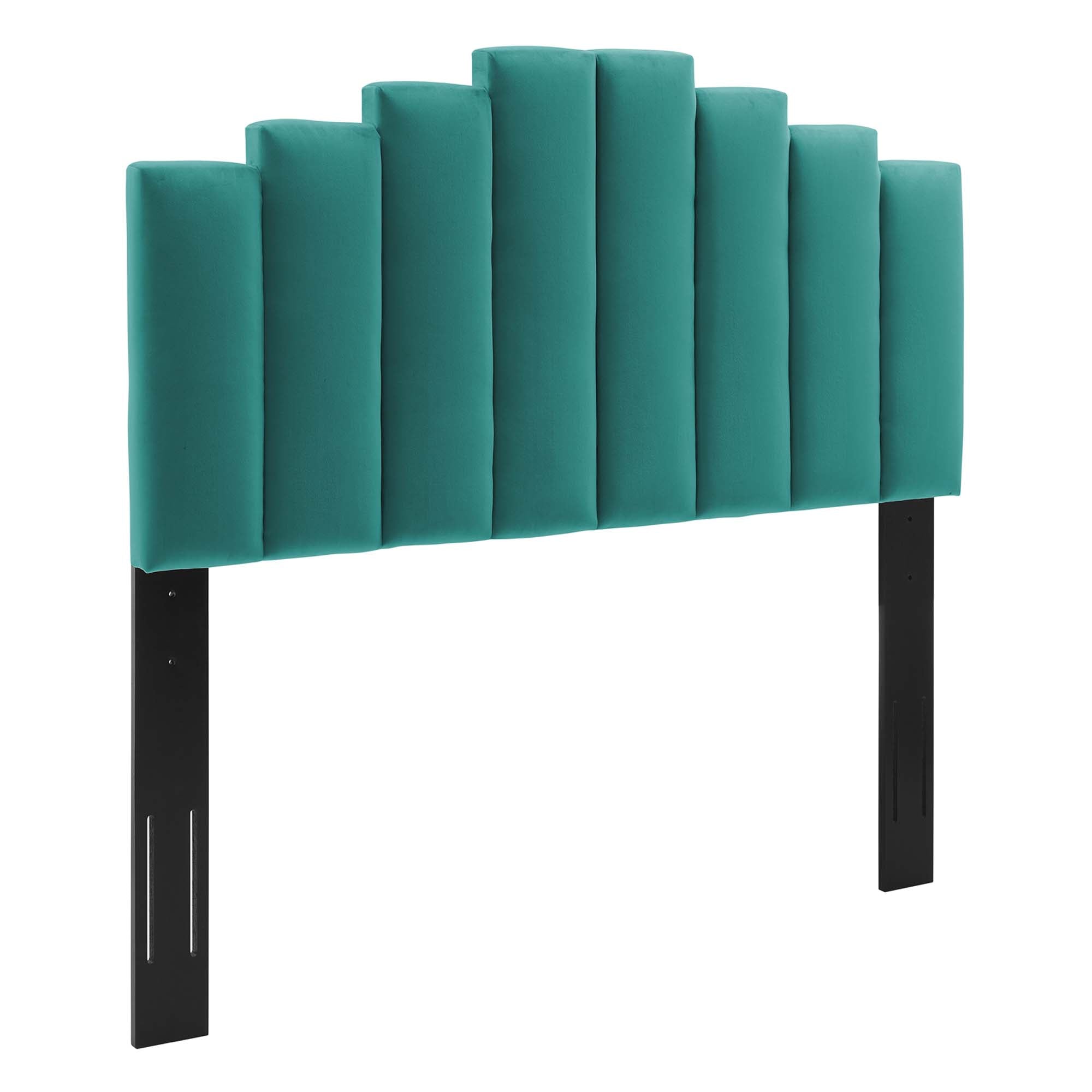 Elise Performance Velvet Platform Bed With Wood and Gold Legs