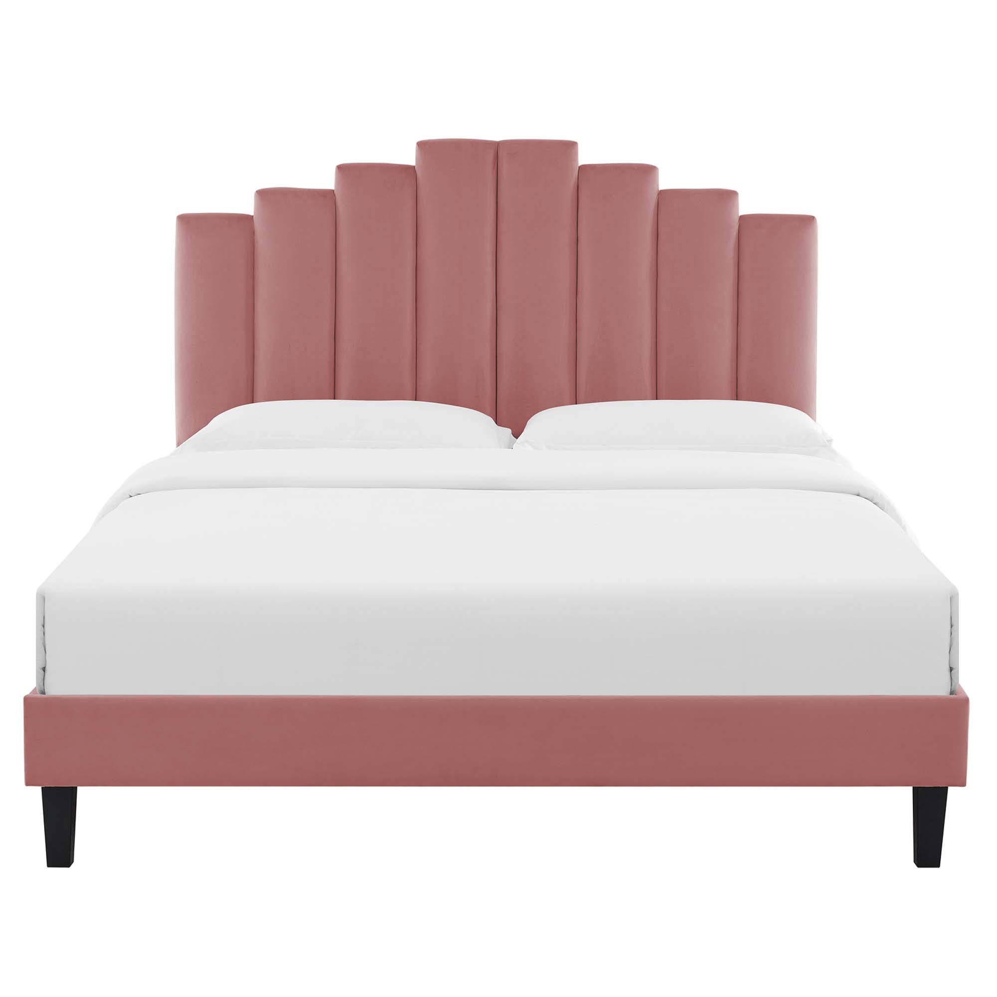 Elise Performance Velvet Platform Bed With Black Wood Legs
