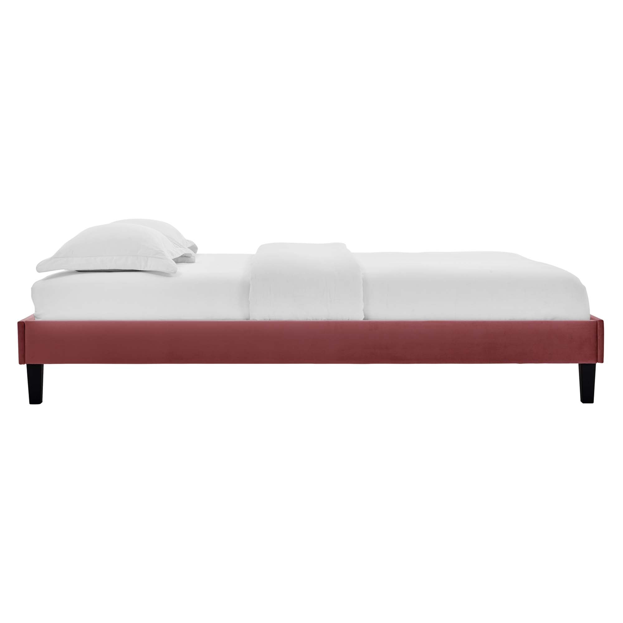 Elise Performance Velvet Platform Bed With Black Wood Legs