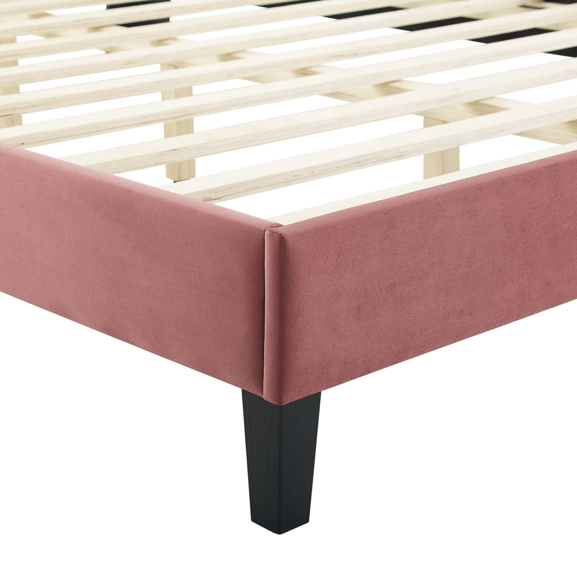 Elise Performance Velvet Platform Bed With Black Wood Legs