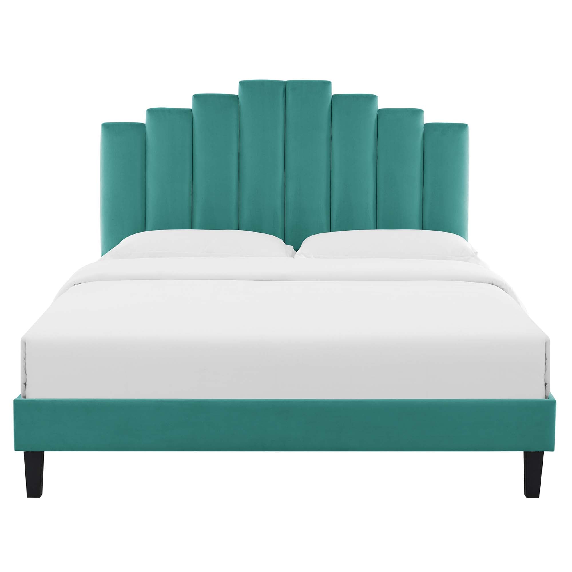 Elise Performance Velvet Platform Bed With Black Wood Legs
