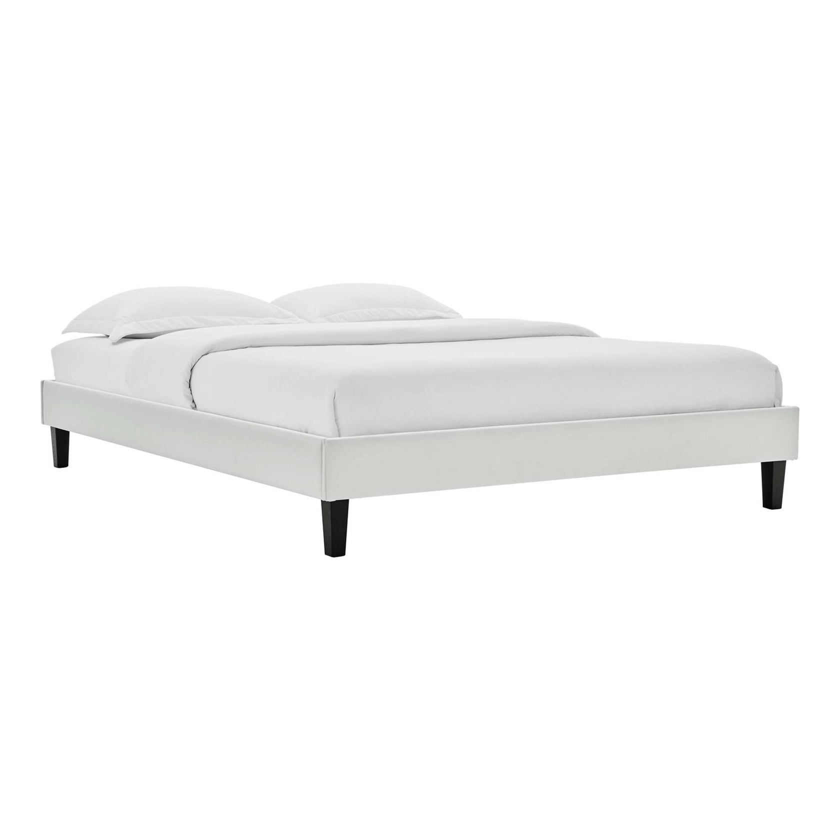 Elise Performance Velvet Platform Bed With Black Wood Legs