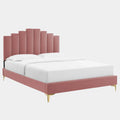 Elise Performance Velvet Platform Bed With Gold Metal Legs