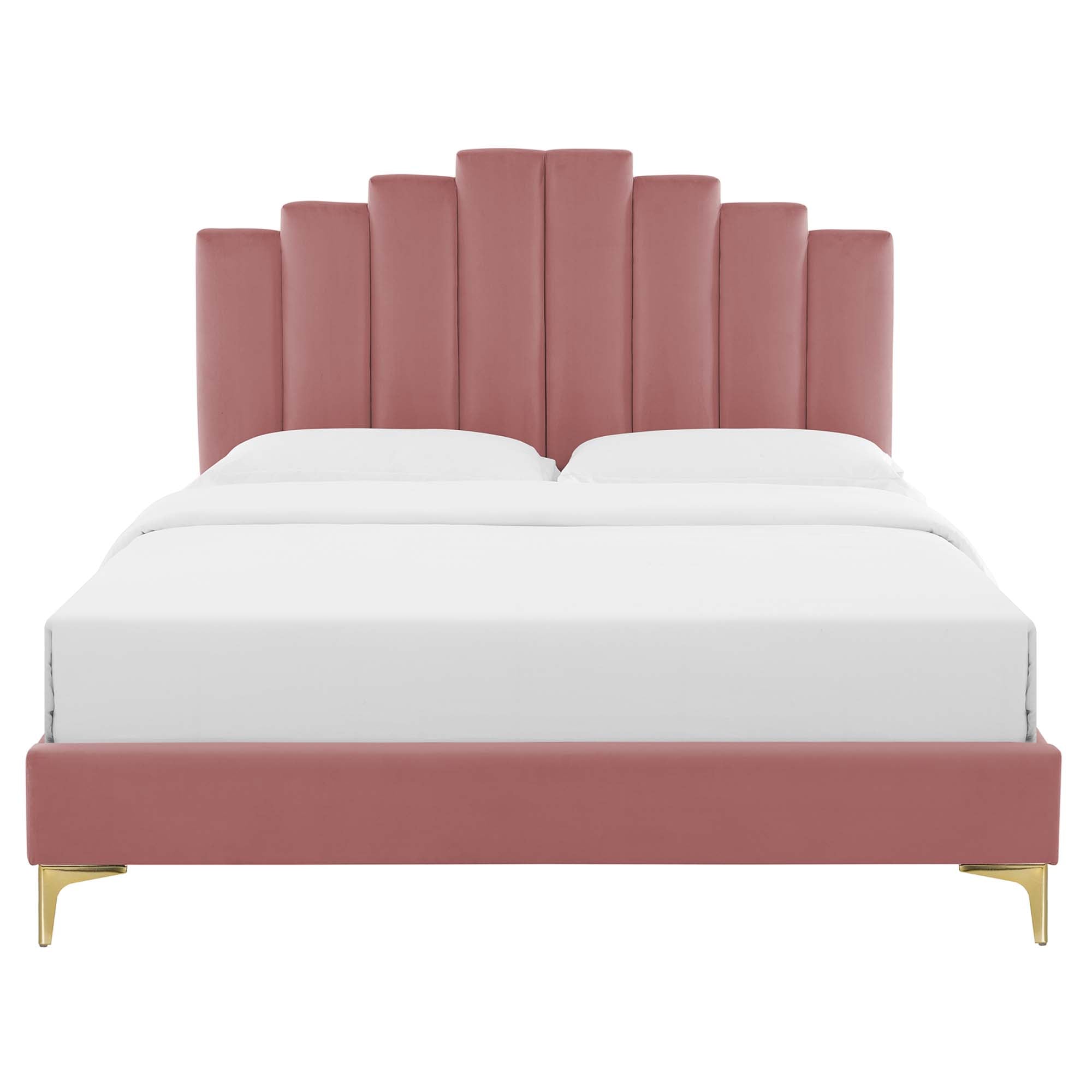 Elise Performance Velvet Platform Bed With Gold Metal Legs