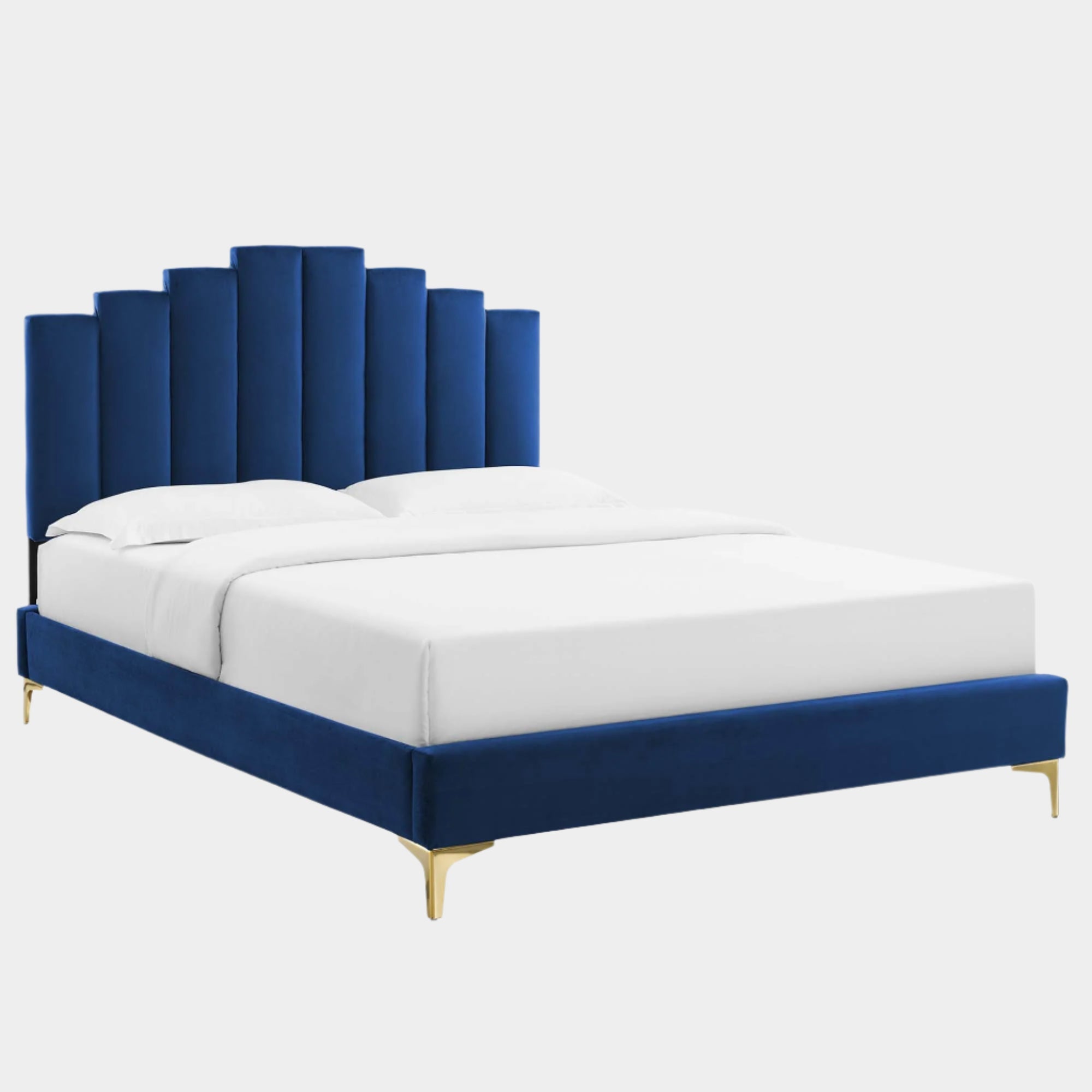 Elise Performance Velvet Platform Bed With Gold Metal Legs