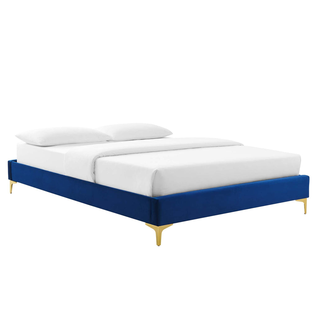 Elise Performance Velvet Platform Bed With Gold Metal Legs