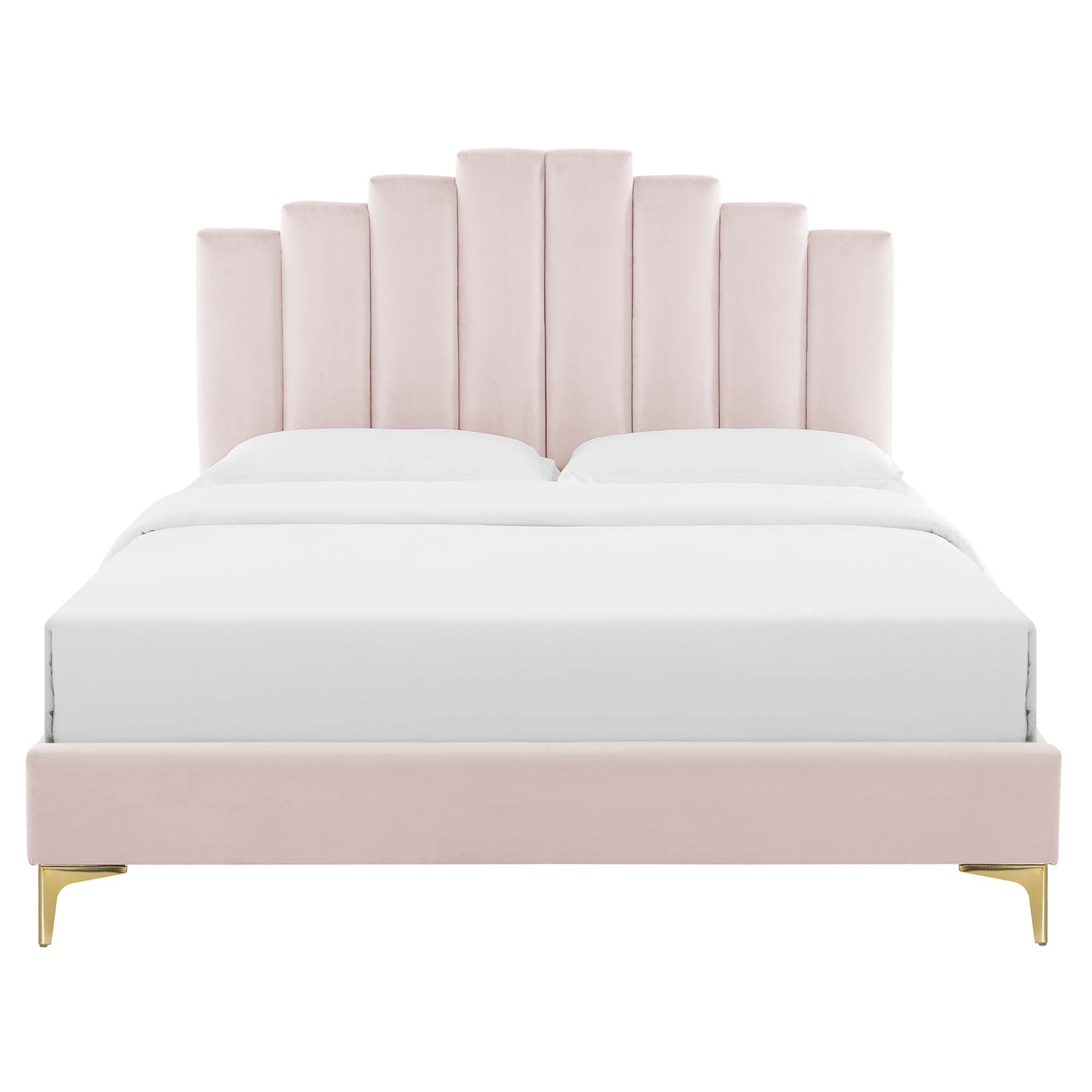 Elise Performance Velvet Platform Bed With Gold Metal Legs