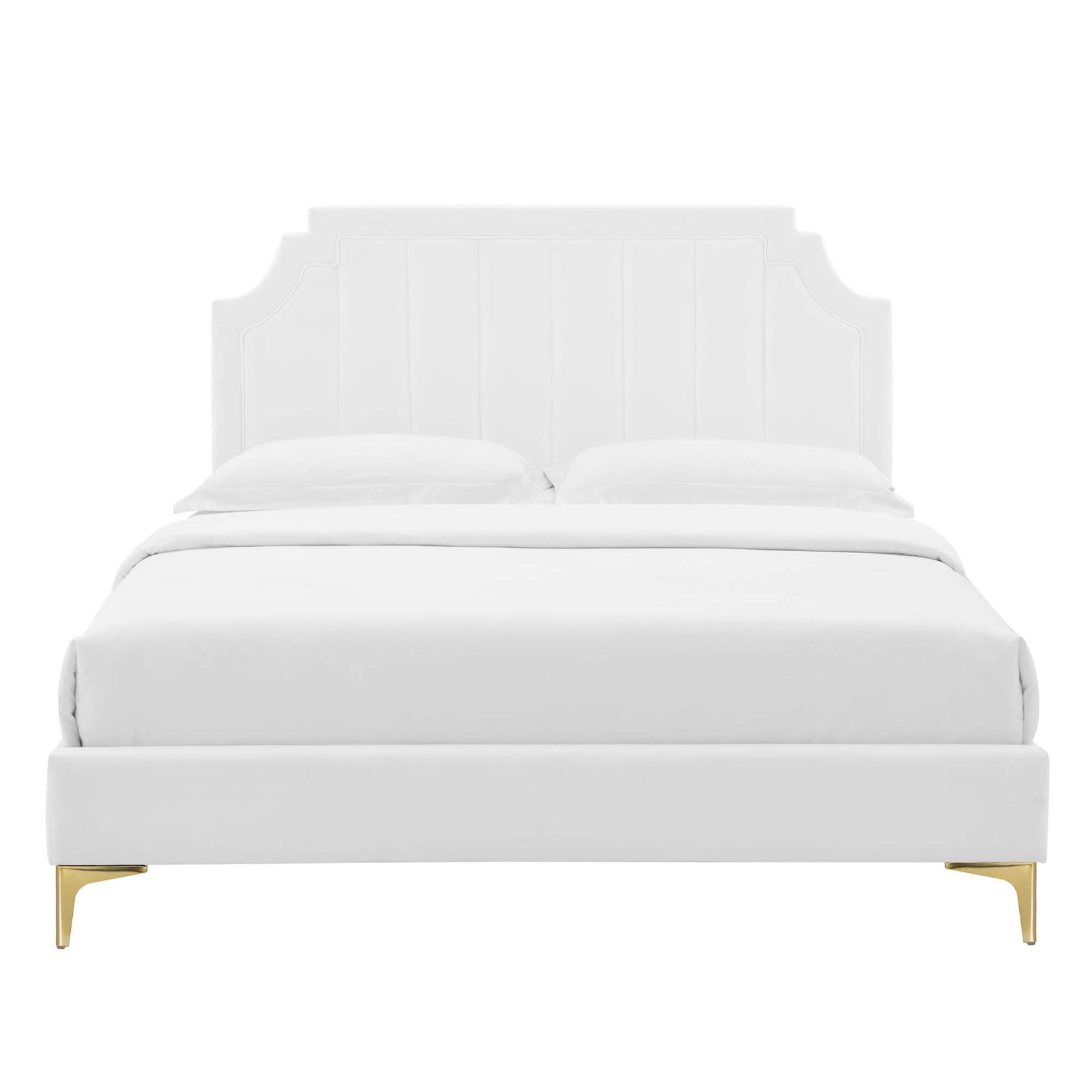 Sienna Performance Velvet Platform Bed With Gold Metal Legs