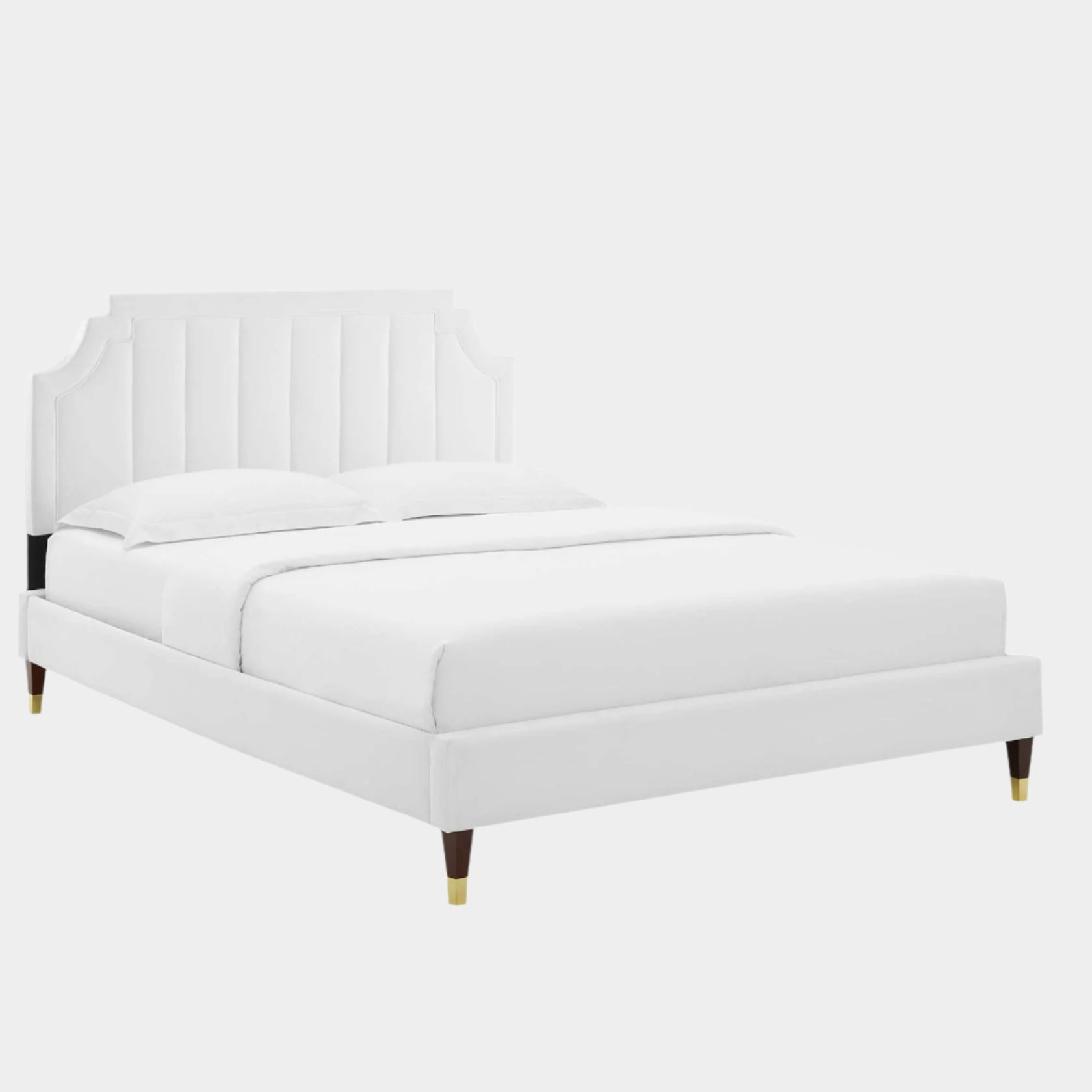 Sienna Performance Velvet Platform Bed With Wood and Gold Legs