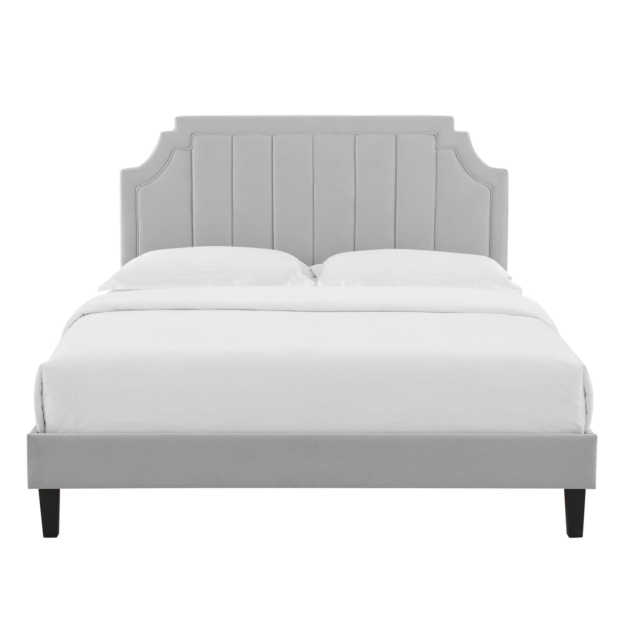 Sienna Performance Velvet Platform Bed With Black Wood Legs