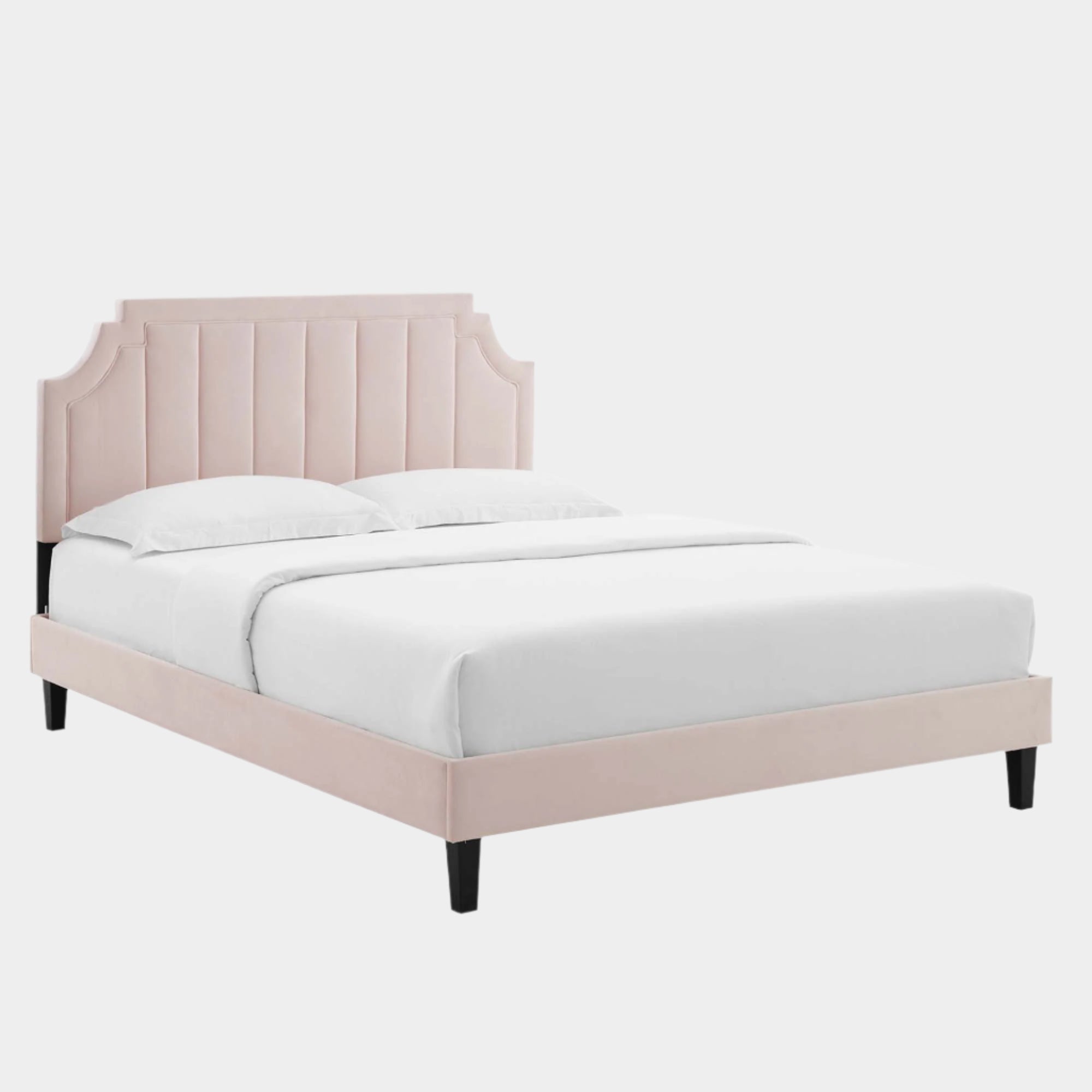 Sienna Performance Velvet Platform Bed With Black Wood Legs