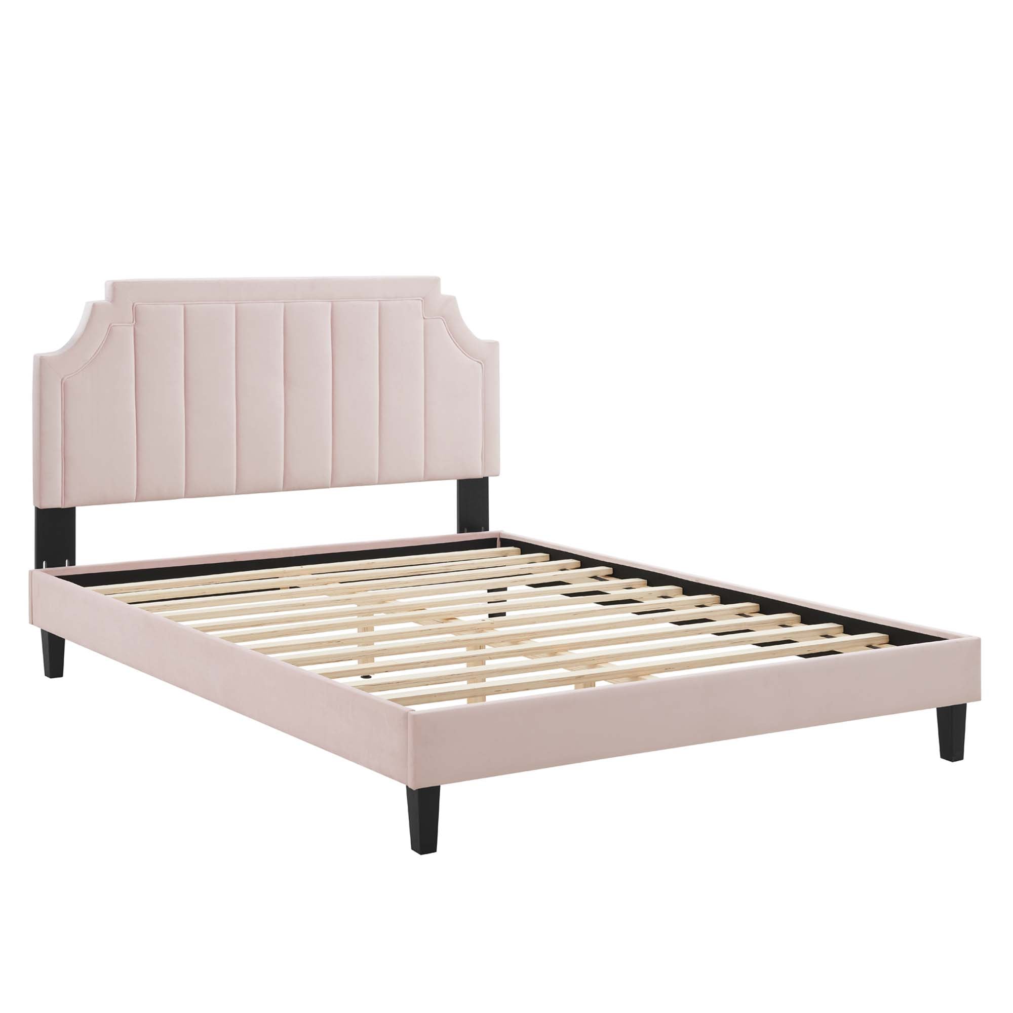 Sienna Performance Velvet Platform Bed With Black Wood Legs