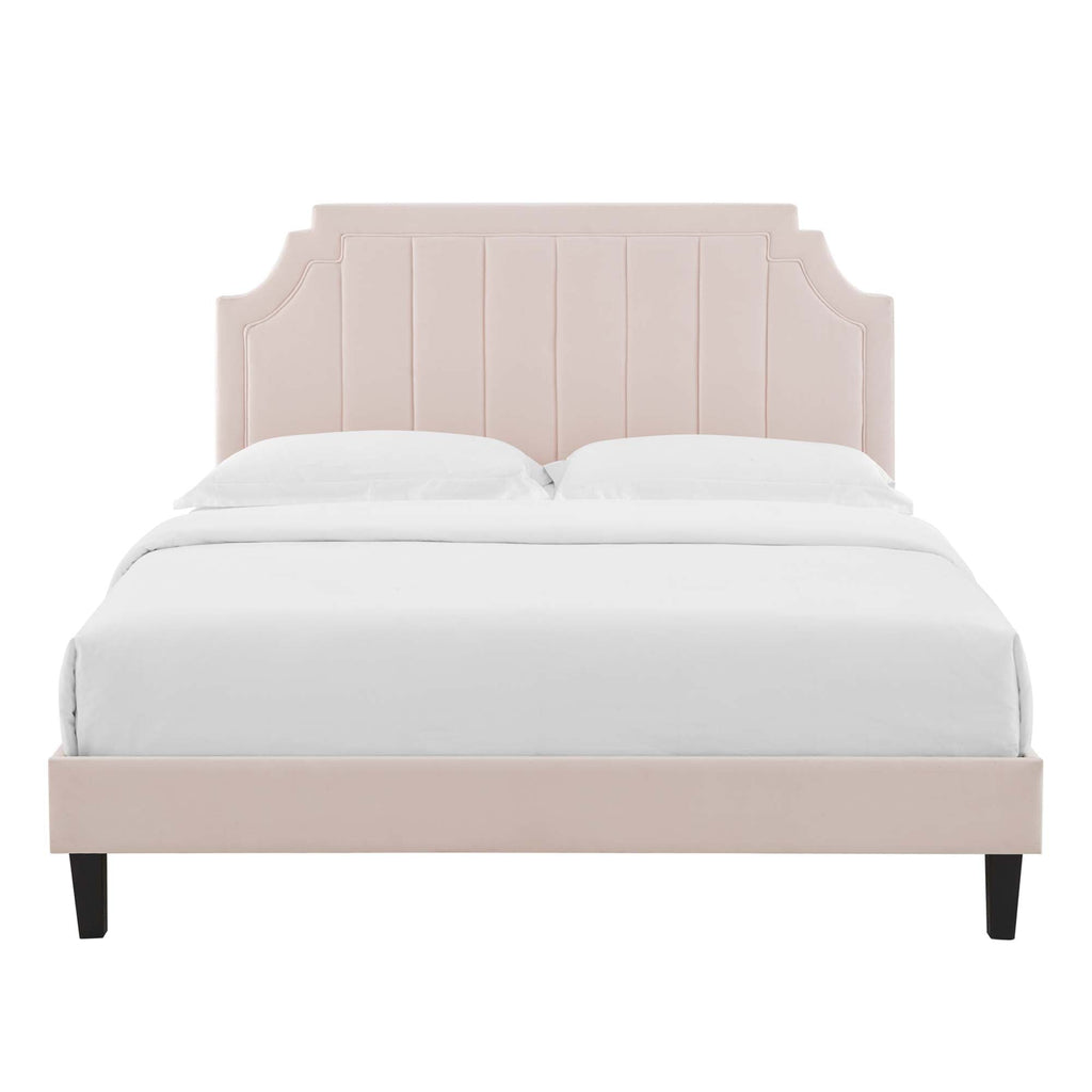 Sienna Performance Velvet Platform Bed With Black Wood Legs