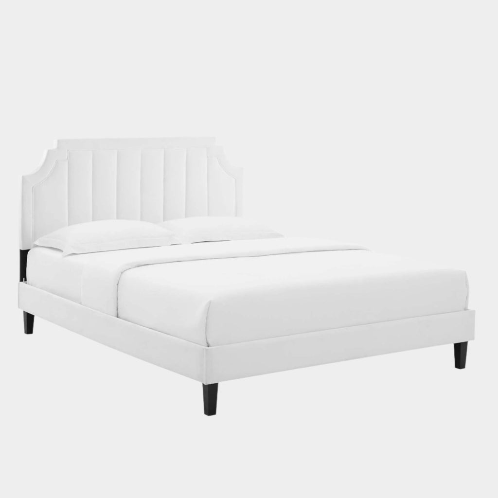 Sienna Performance Velvet Platform Bed With Black Wood Legs
