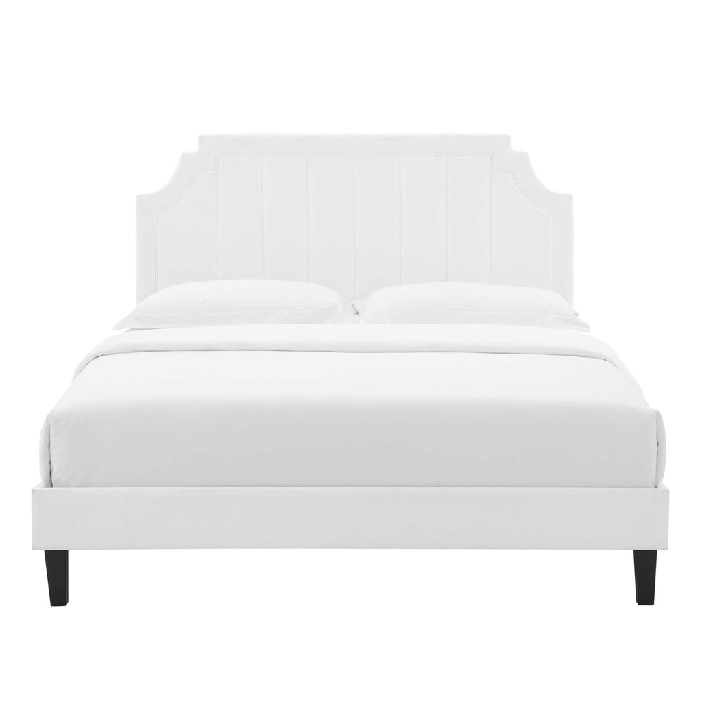 Sienna Performance Velvet Platform Bed With Black Wood Legs