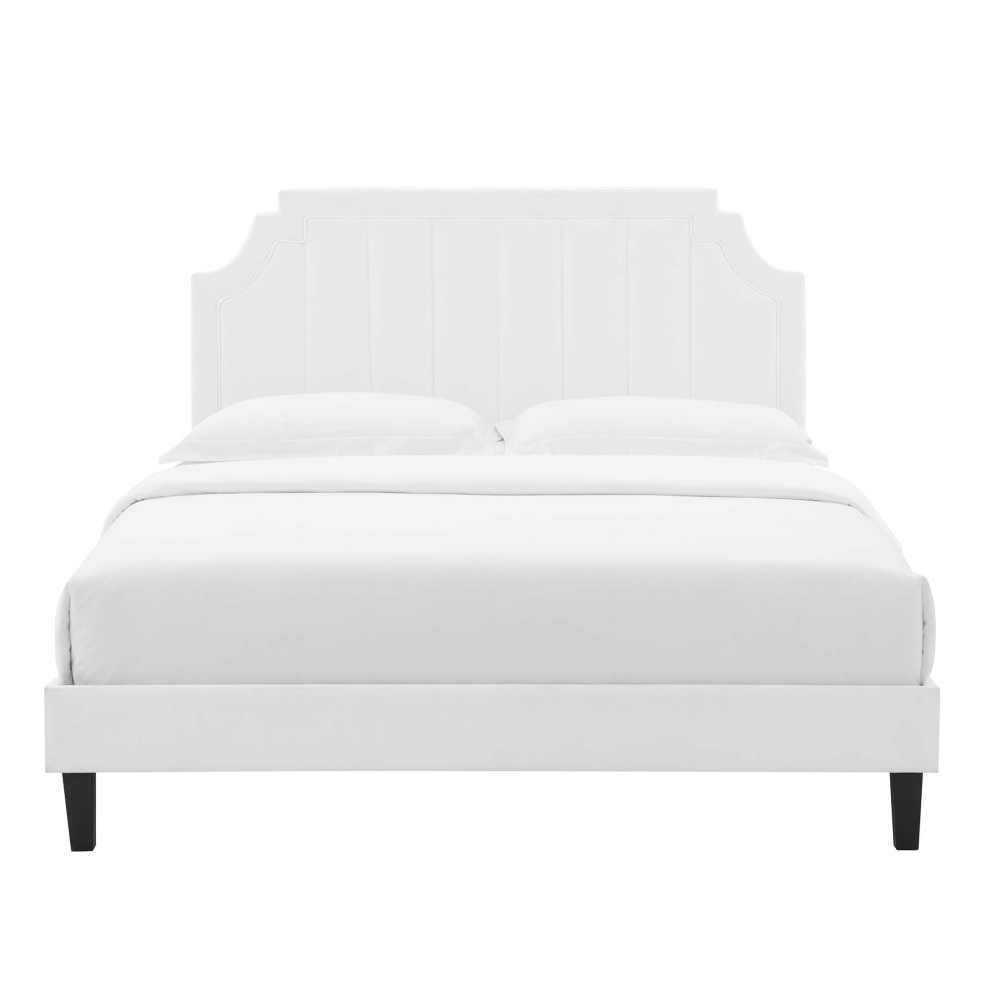 Sienna Performance Velvet Platform Bed With Black Wood Legs