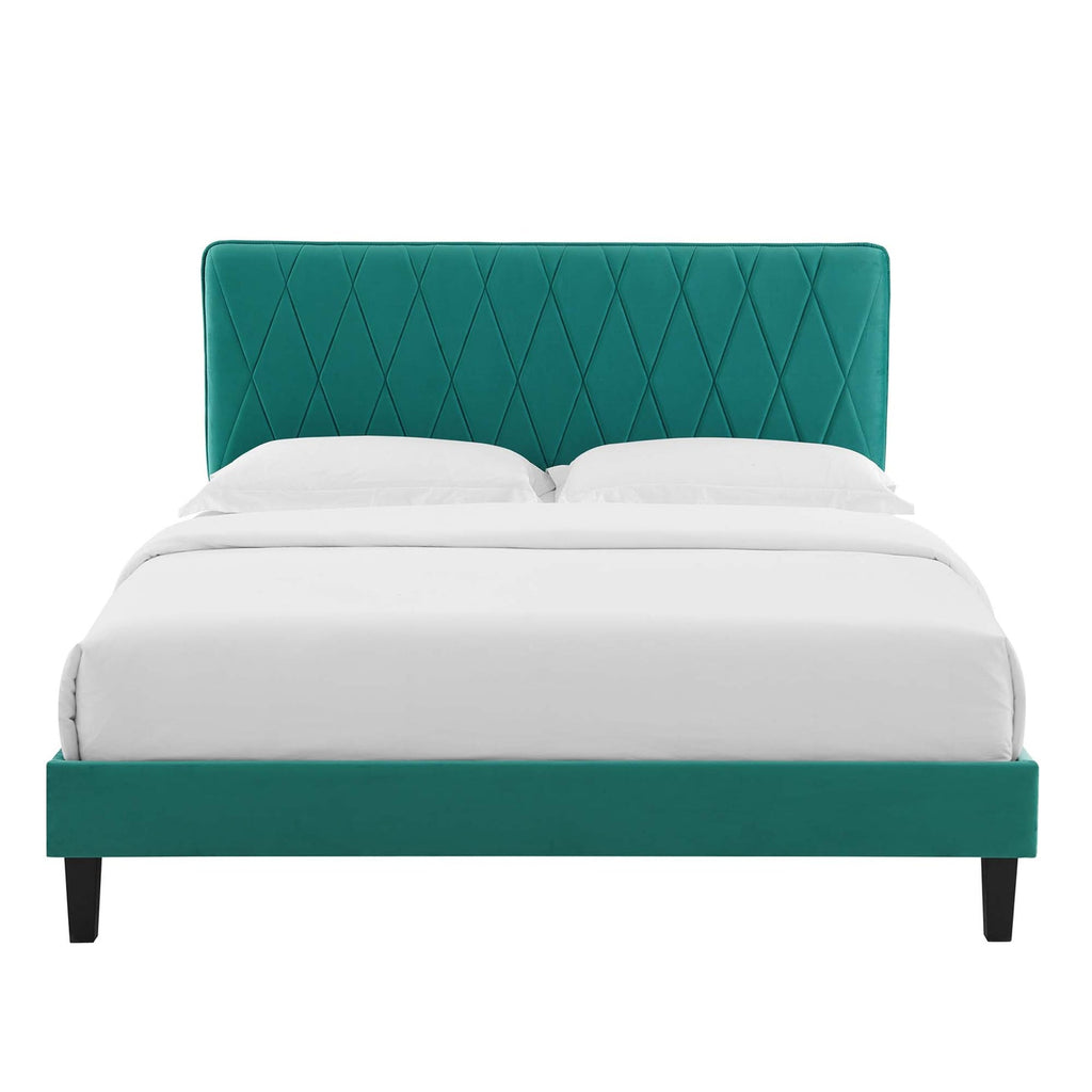 Phillipa Performance Velvet Platform Bed With Black Wood Legs