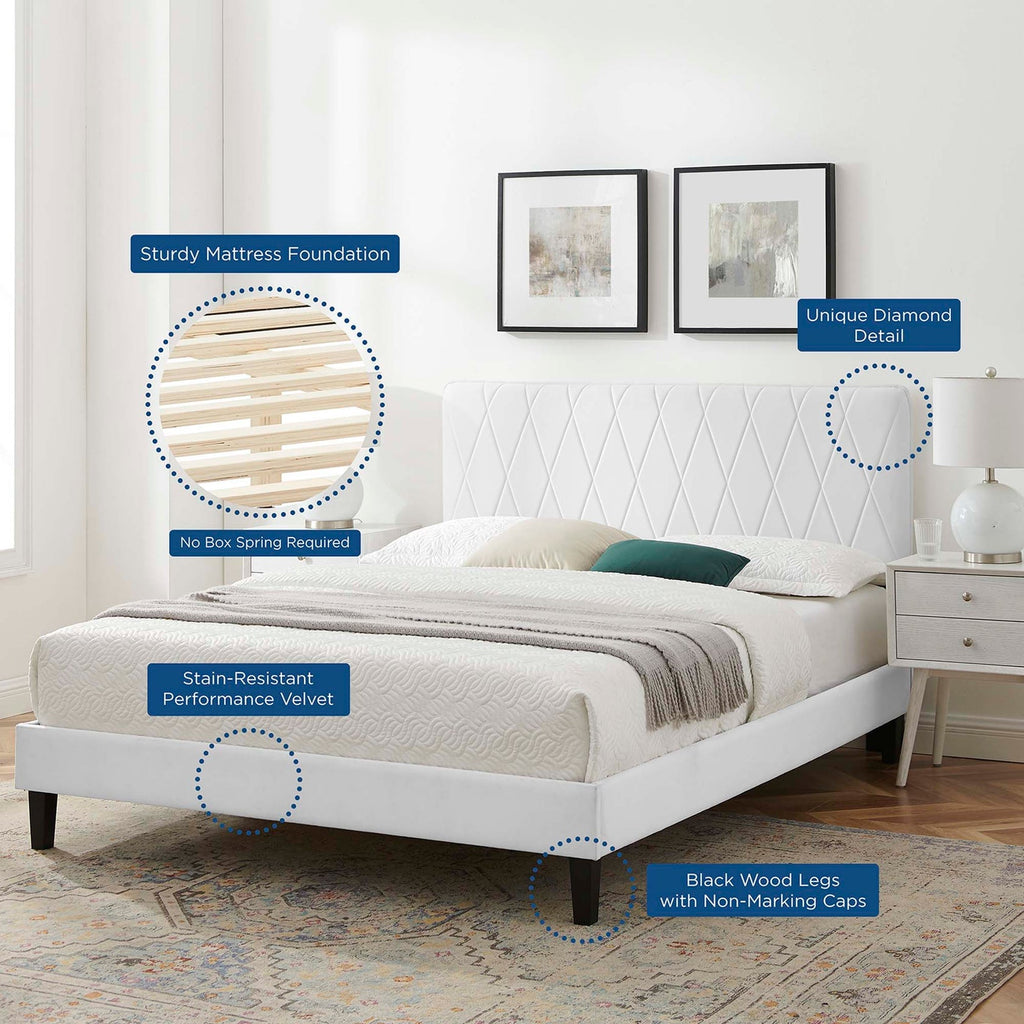 Phillipa Performance Velvet Platform Bed With Black Wood Legs