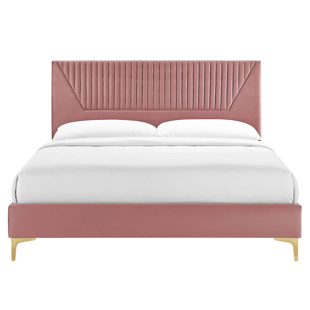 Sienna Performance Velvet Platform Bed With Black Wood Legs