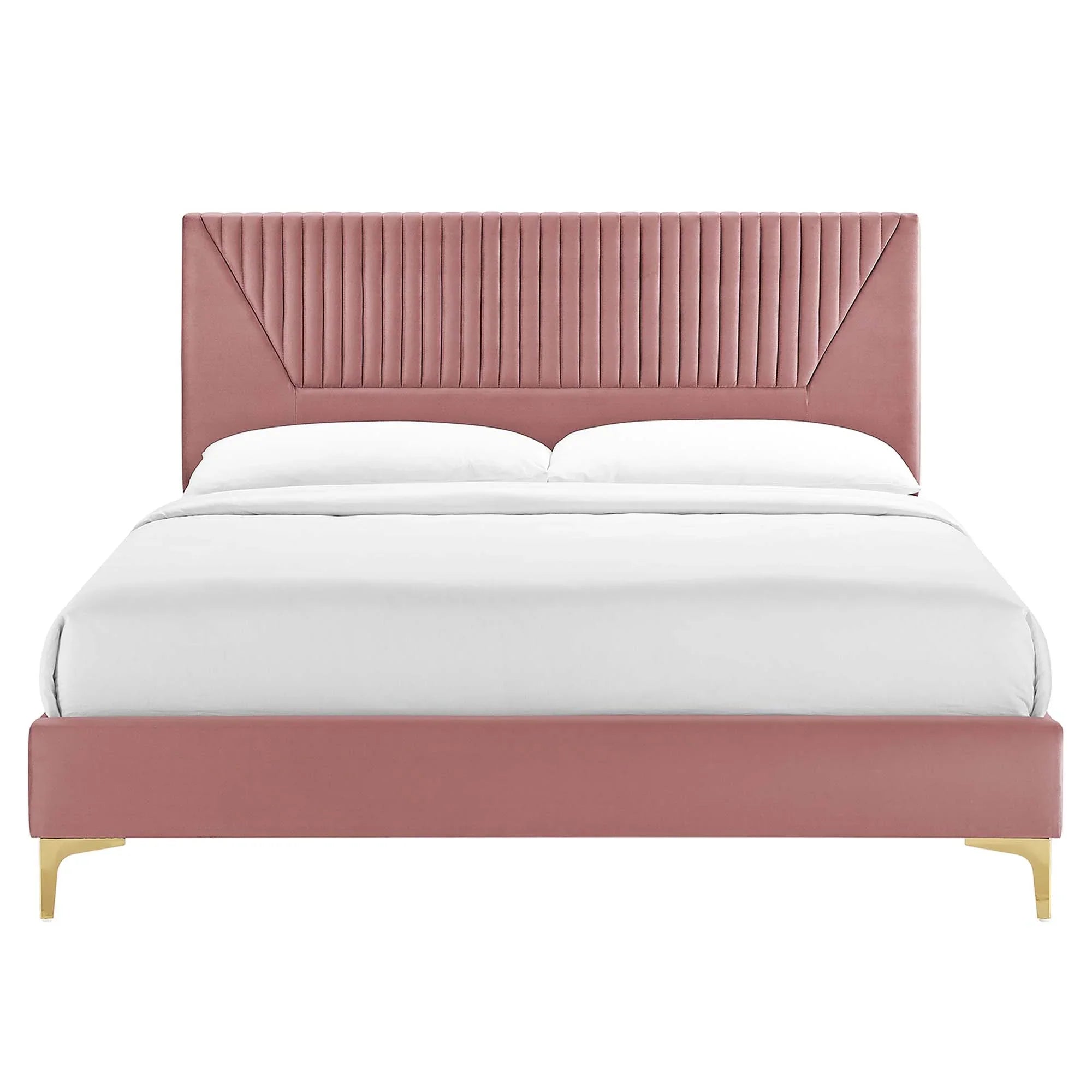 Sienna Performance Velvet Platform Bed With Black Wood Legs