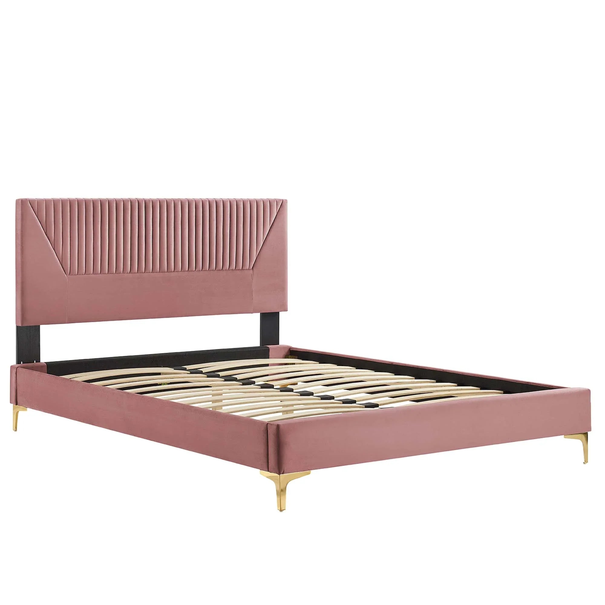 Sienna Performance Velvet Platform Bed With Black Wood Legs